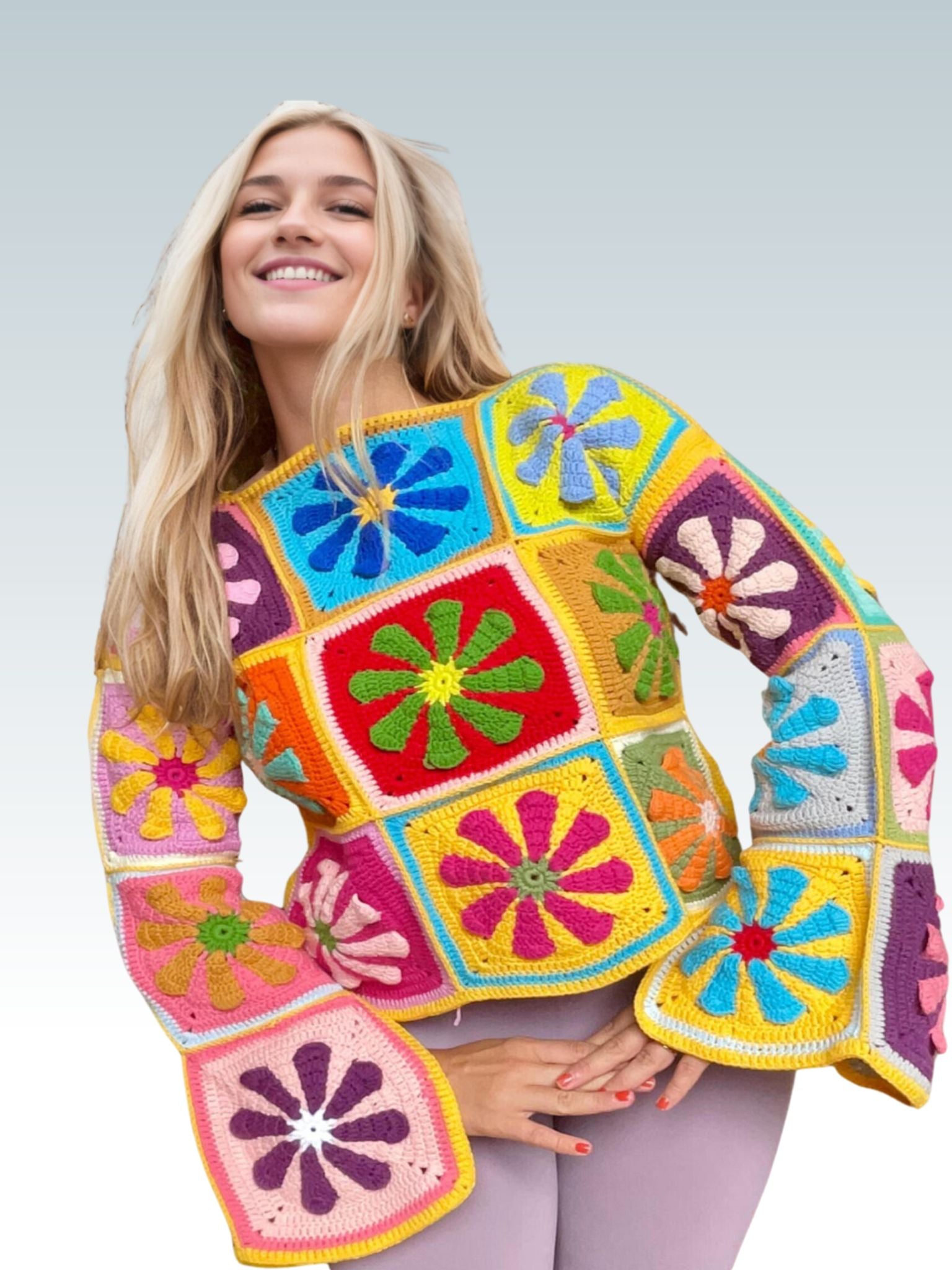 Retro Prismatic Daisy Sweater