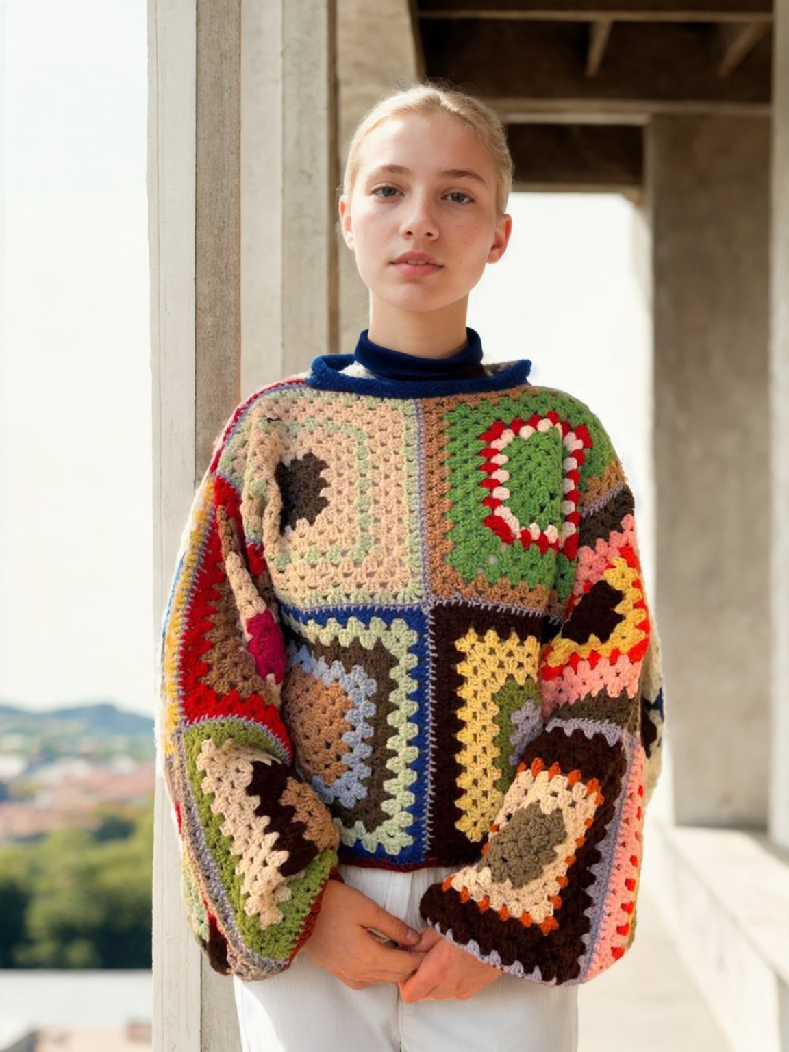 Bold Big Square Bell-Sleeved Sweater