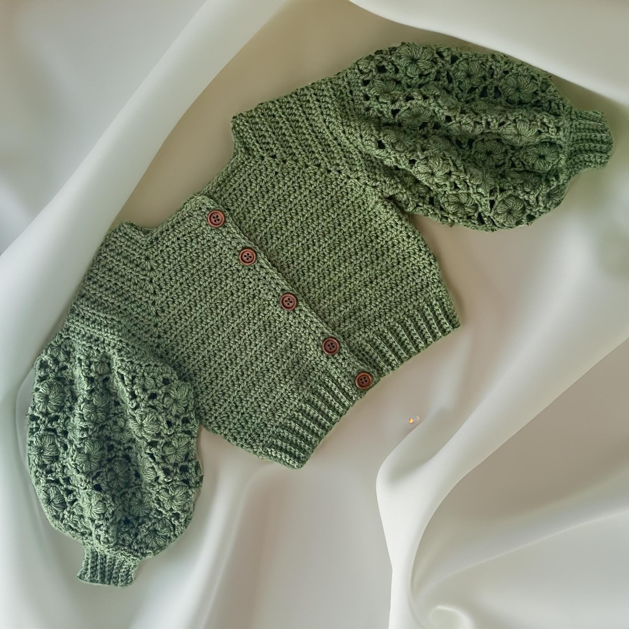 Cherry Puff Sleeve Buttoned Baby Cardigan