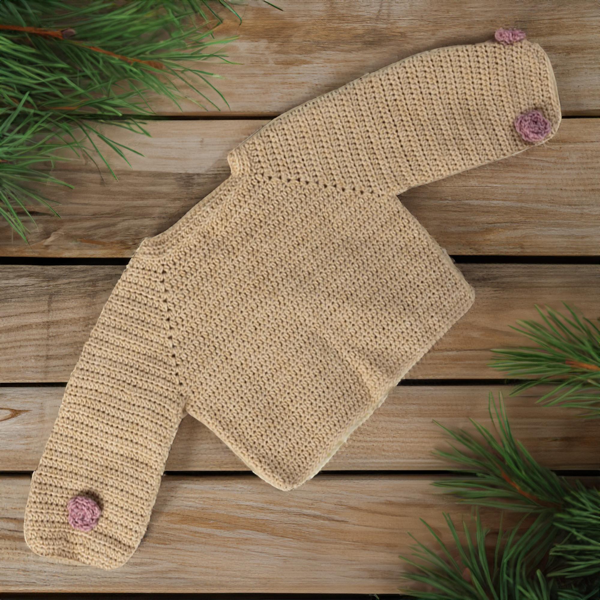 Taupe Rosebud Buttoned Baby Cardigan