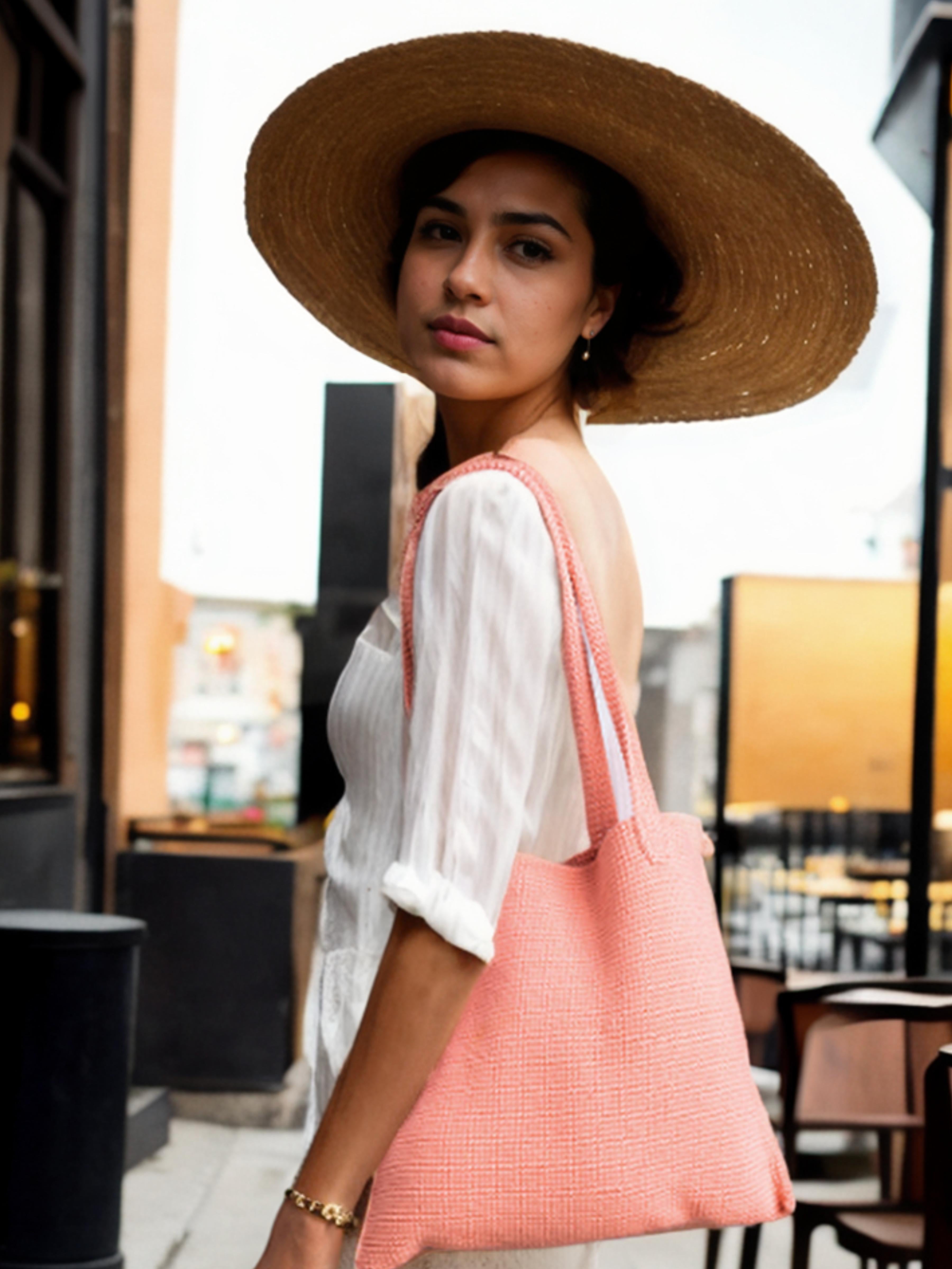 Peachy Close Knit Tote Bag