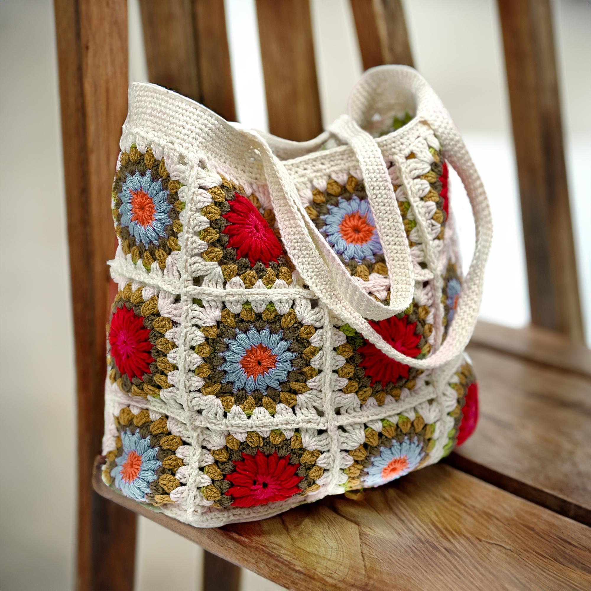 Rosey Blues Granny Square Tote Bag