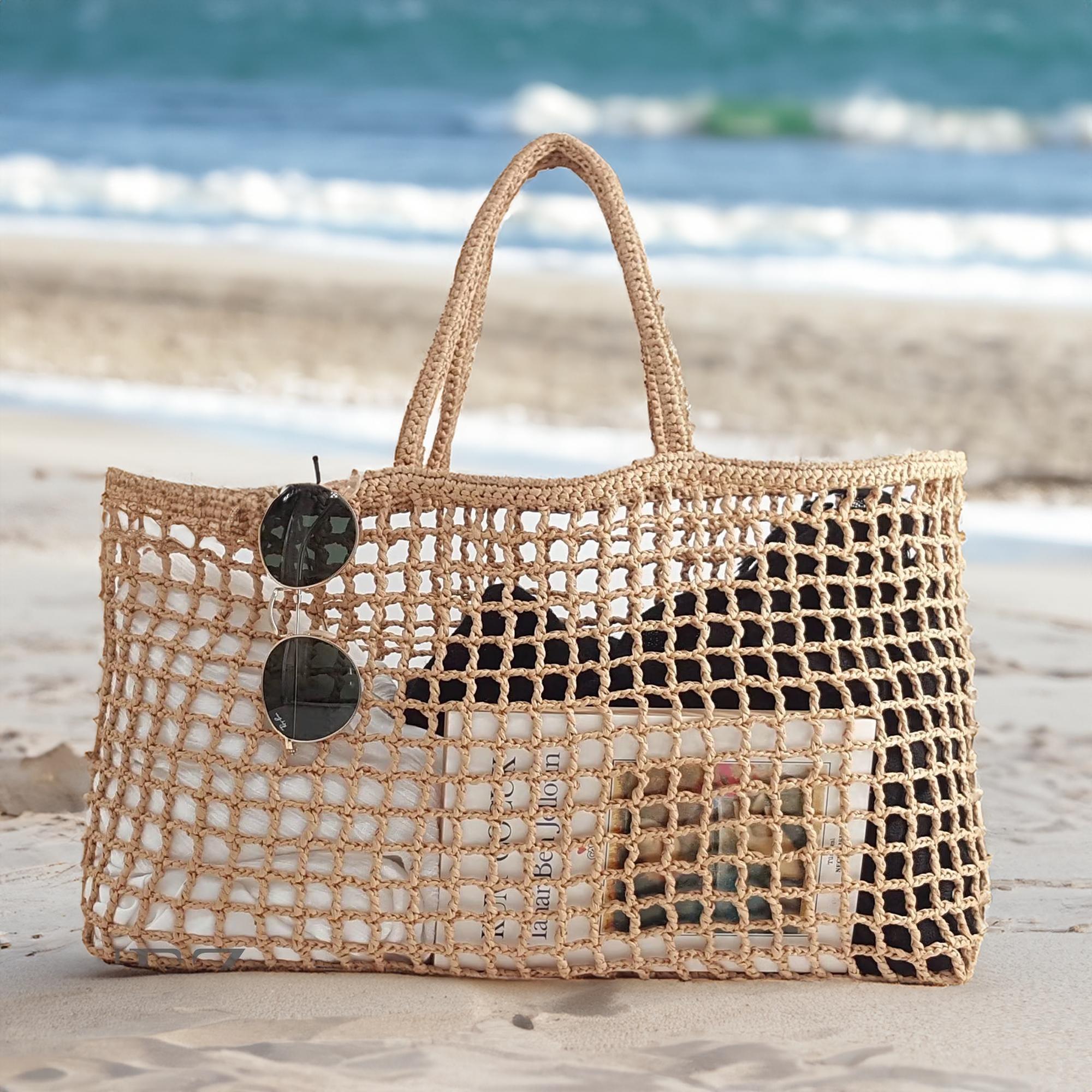 Tan Mesh Beach Tote Bag MON CROCHET