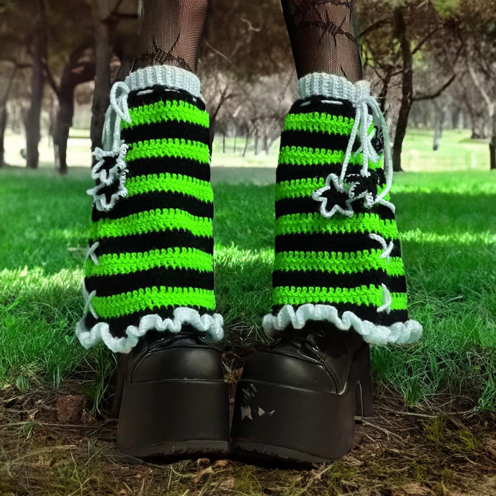 Lime Star Stripe Leg Warmers