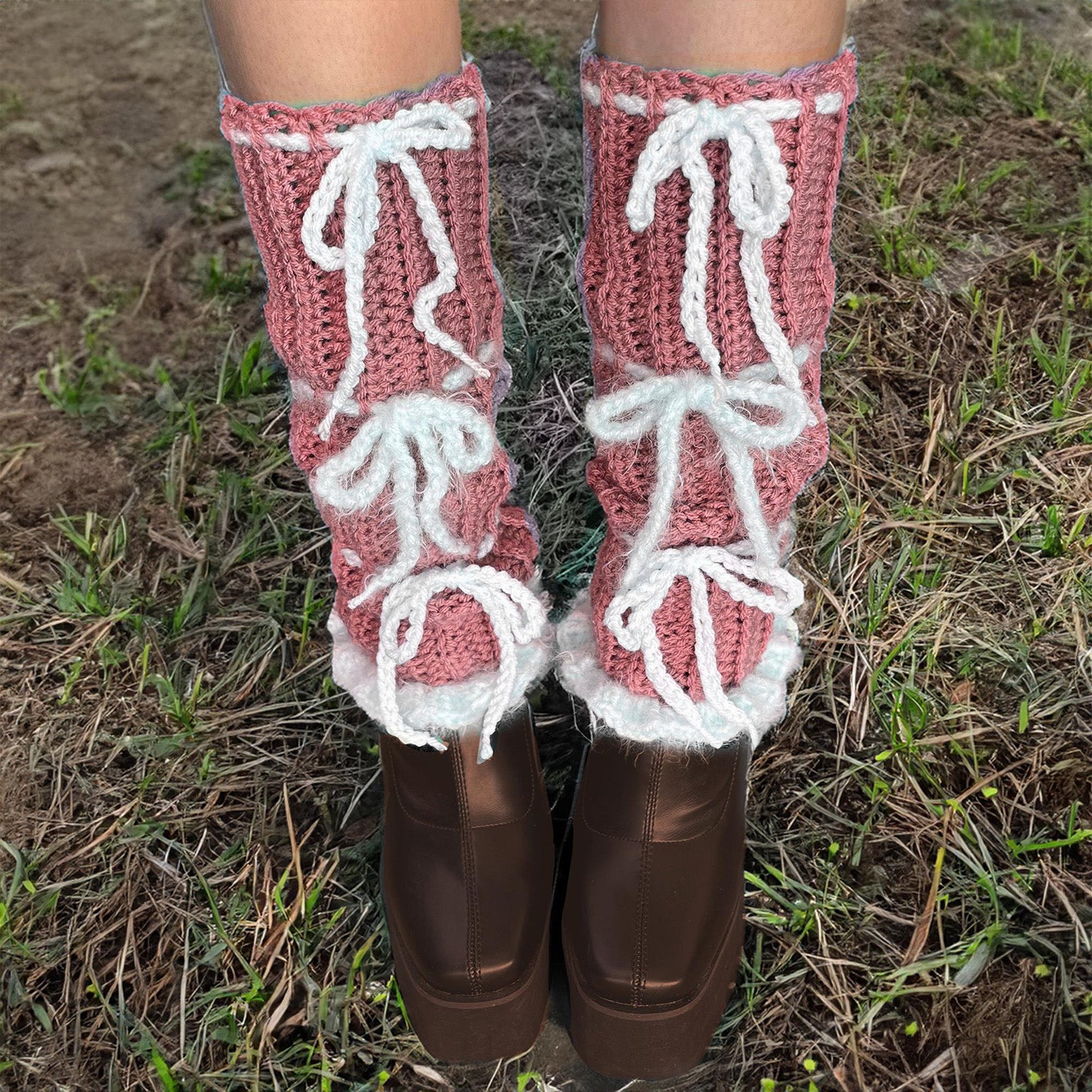 Rose Layered Bow Leg Warmers