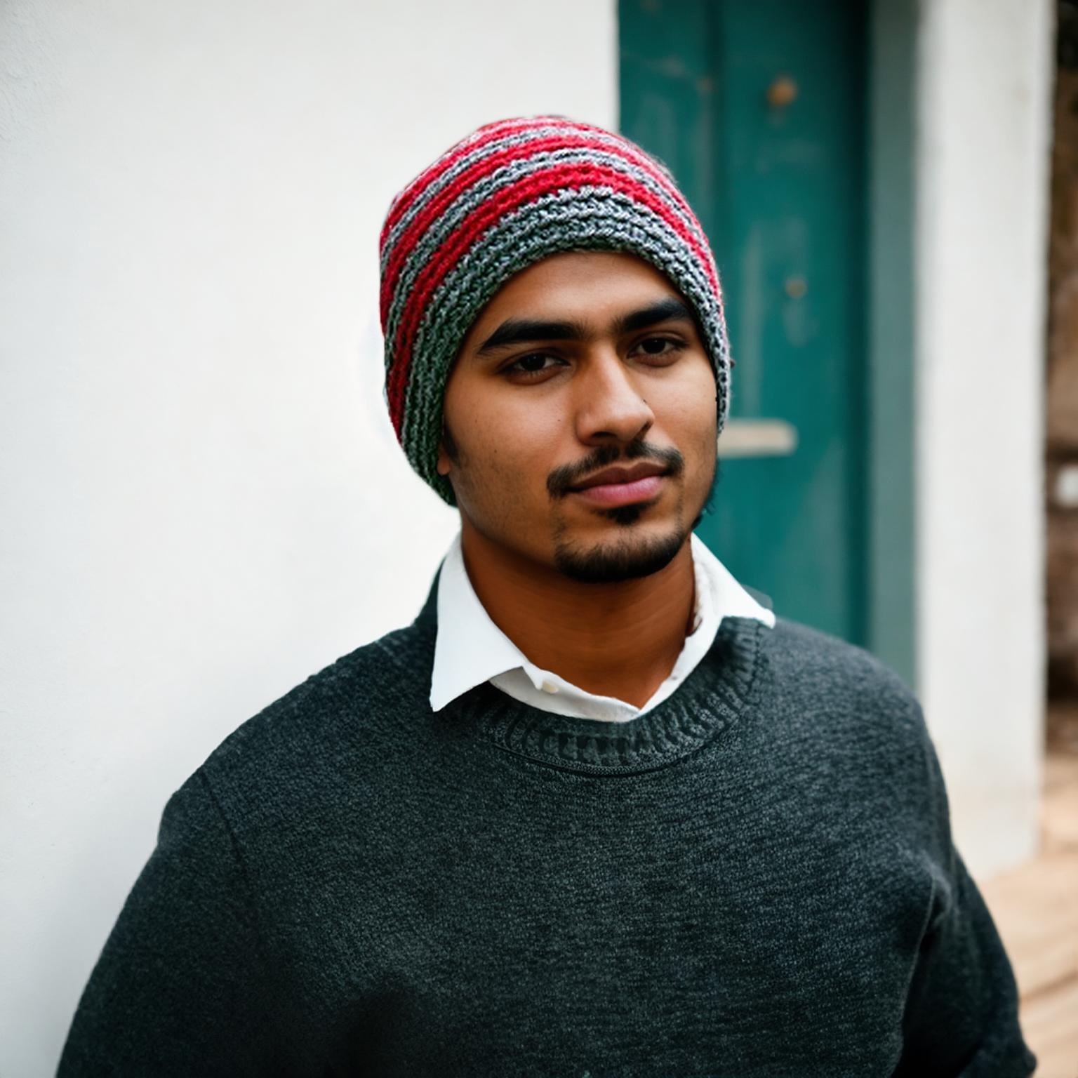 Harbor Blue Red Ribbed Beanie