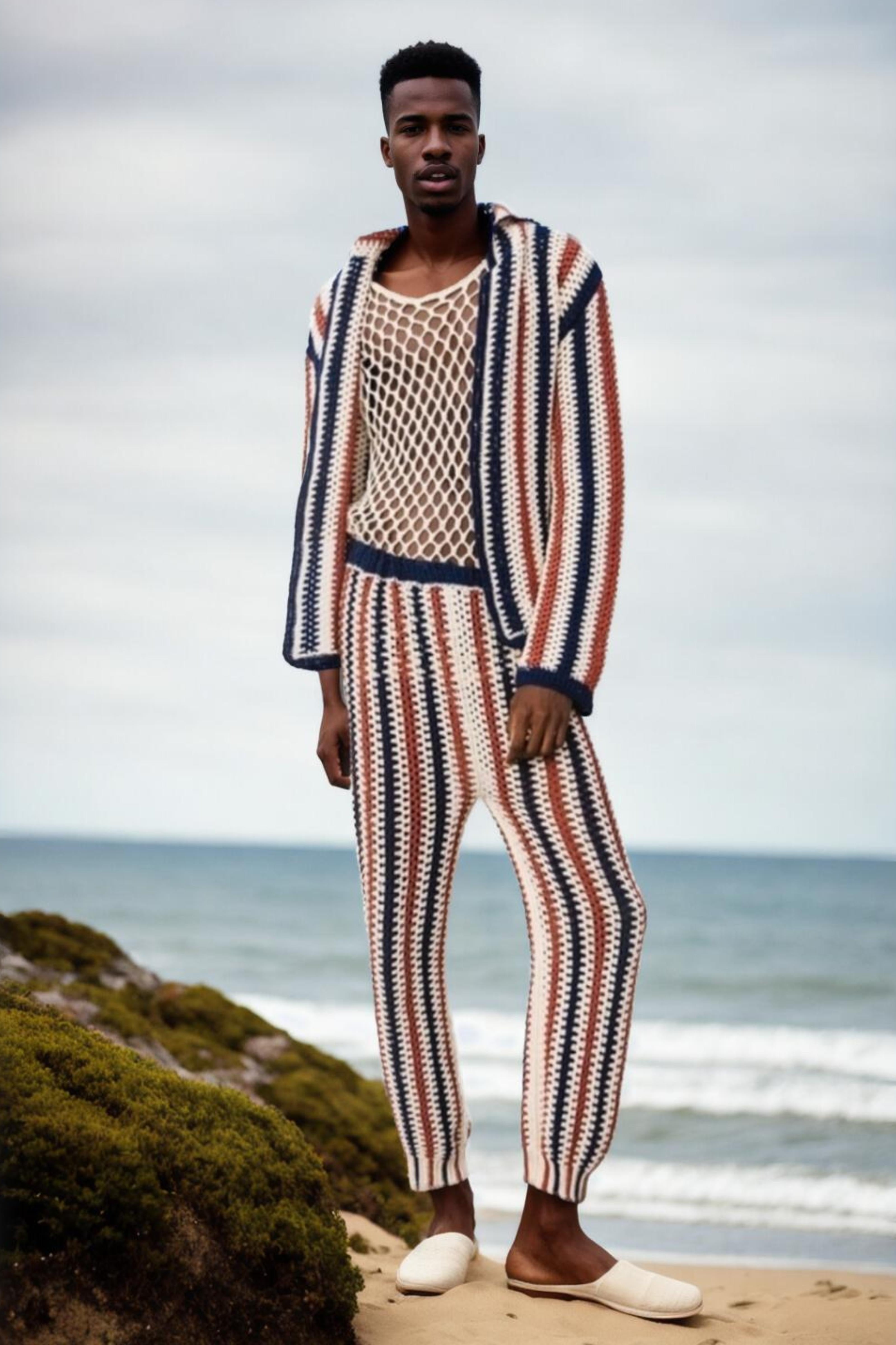Handmade crochet Nautical Stripes Pants by Mon Crochet
