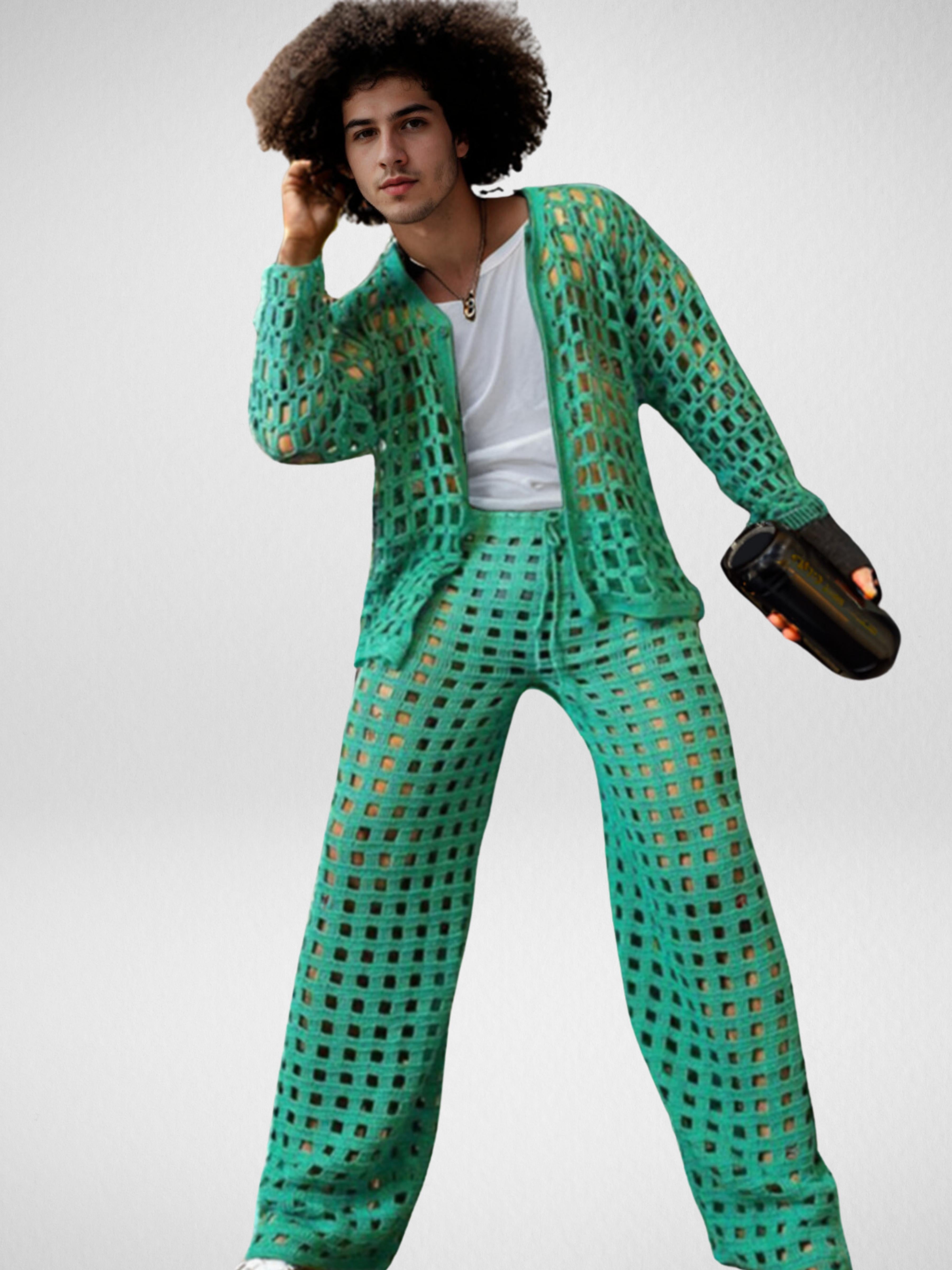 Handmade crochet Teal Mesh Weave Two-Piece Outfit by Mon Crochet