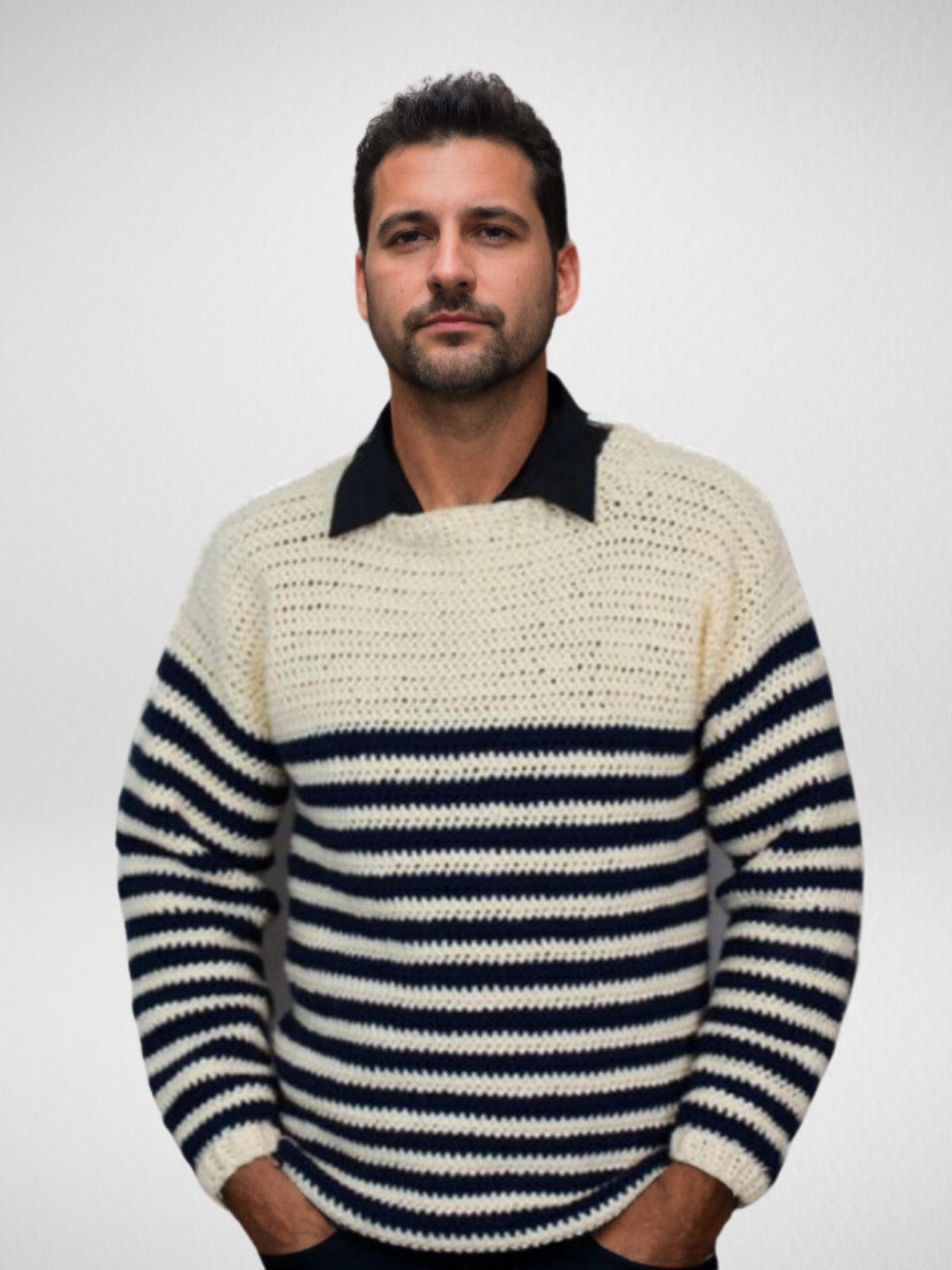 Handmade crochet Sailor Stripes Sweater by Mon Crochet