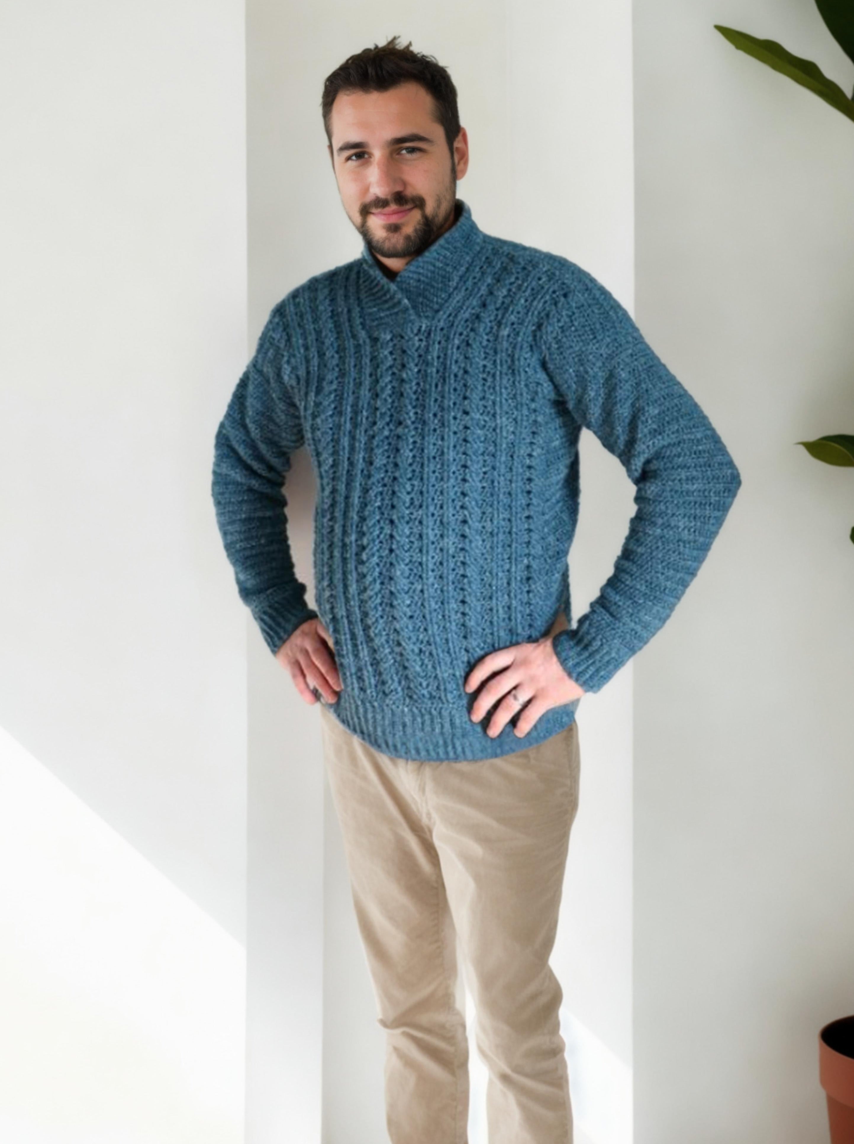 Handmade crochet Cerulean Cabled Sweater by Mon Crochet