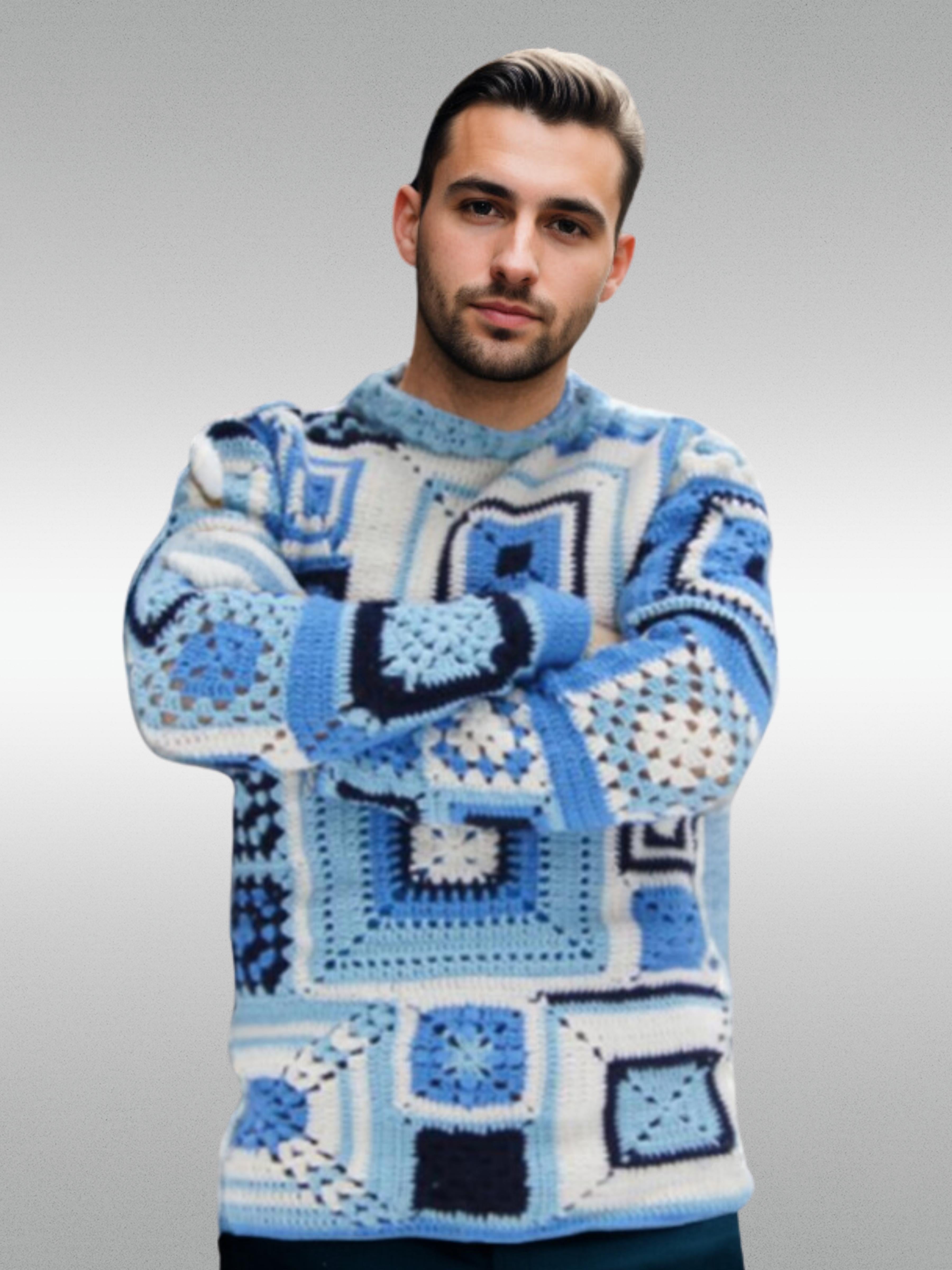Handmade crochet Frosty Blue Square Sweater by Mon Crochet