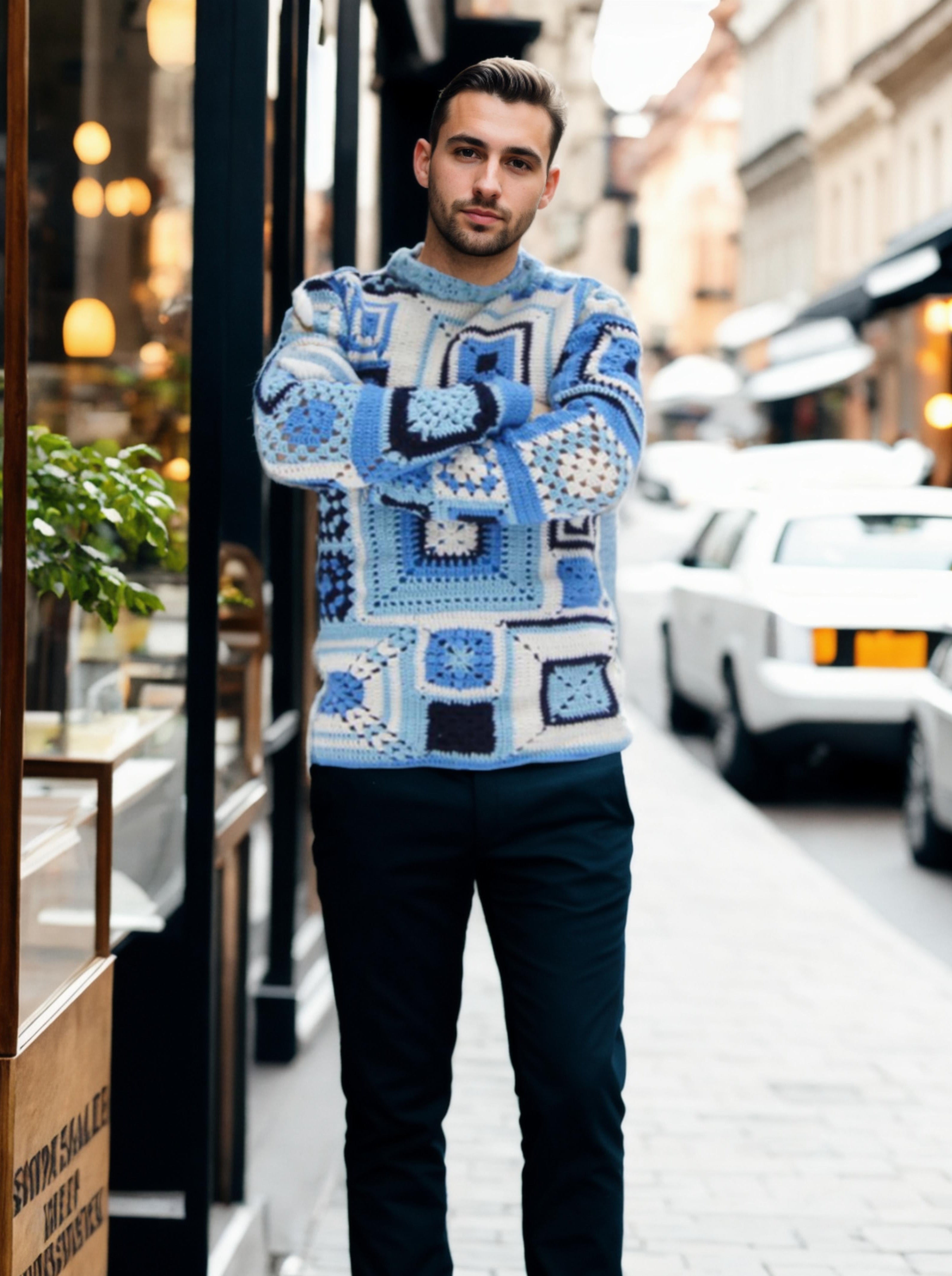 Handmade crochet Frosty Blue Square Sweater by Mon Crochet