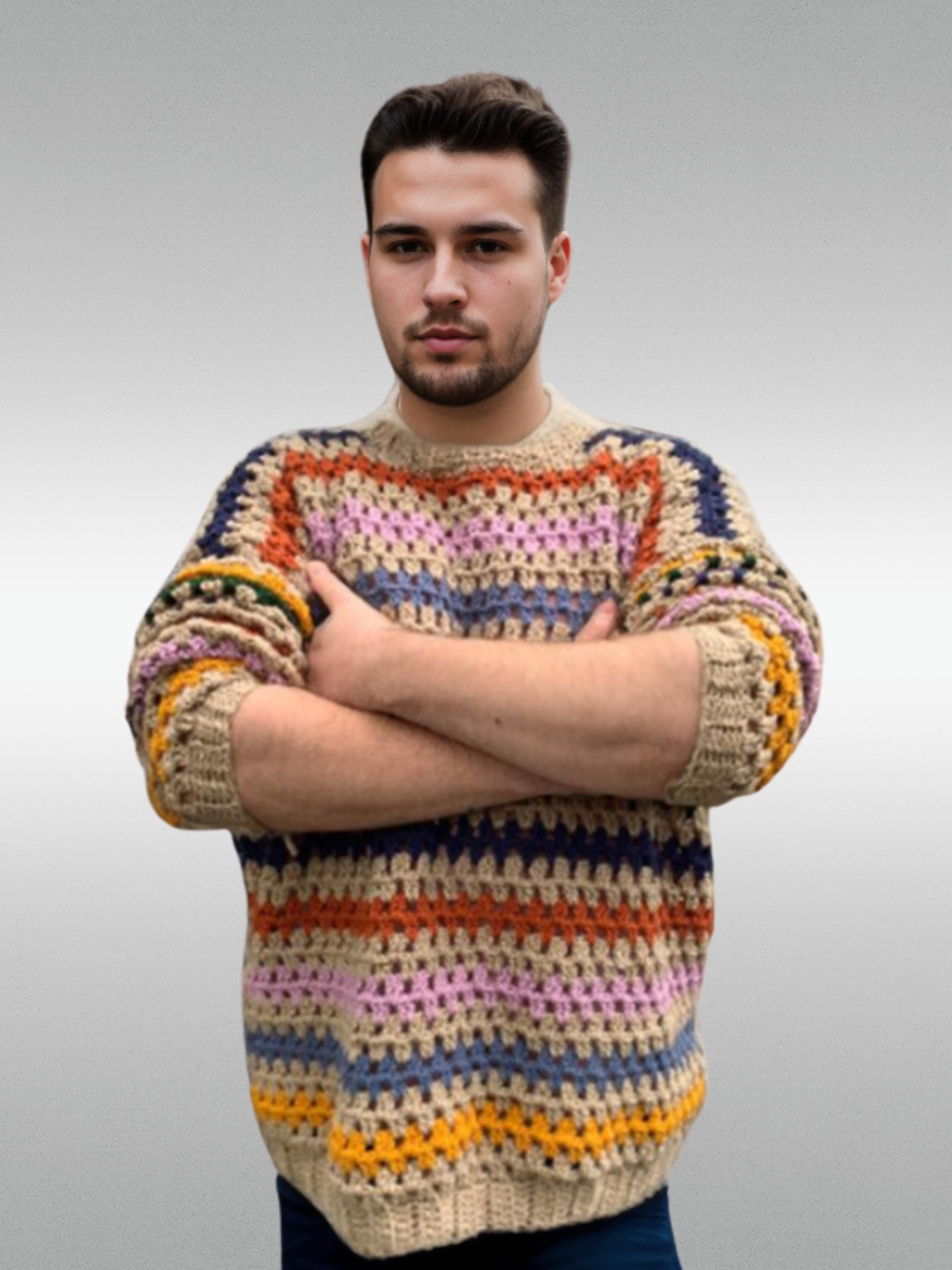 Handmade crochet Rustic Rainbow Sweater by Mon Crochet