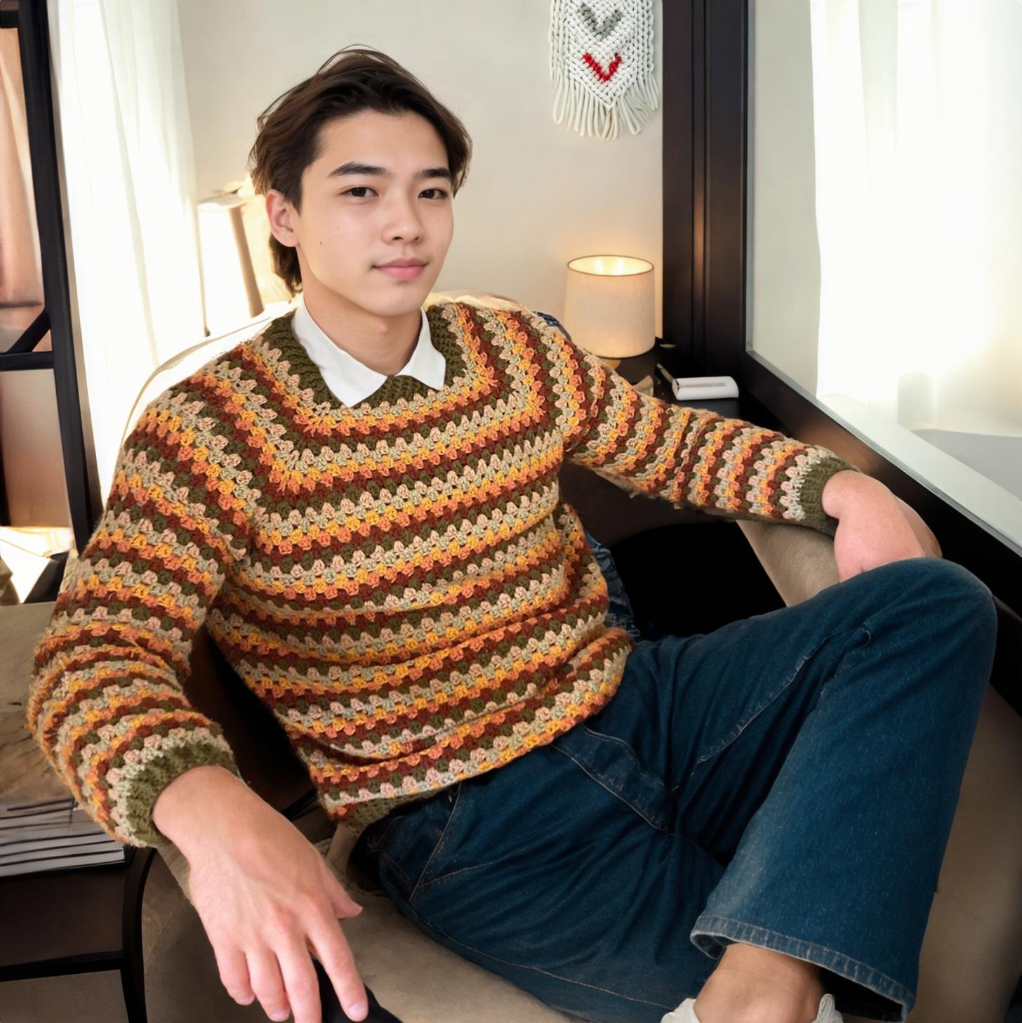 Handmade crochet Autumn Granny Stitch Sweater by Mon Crochet