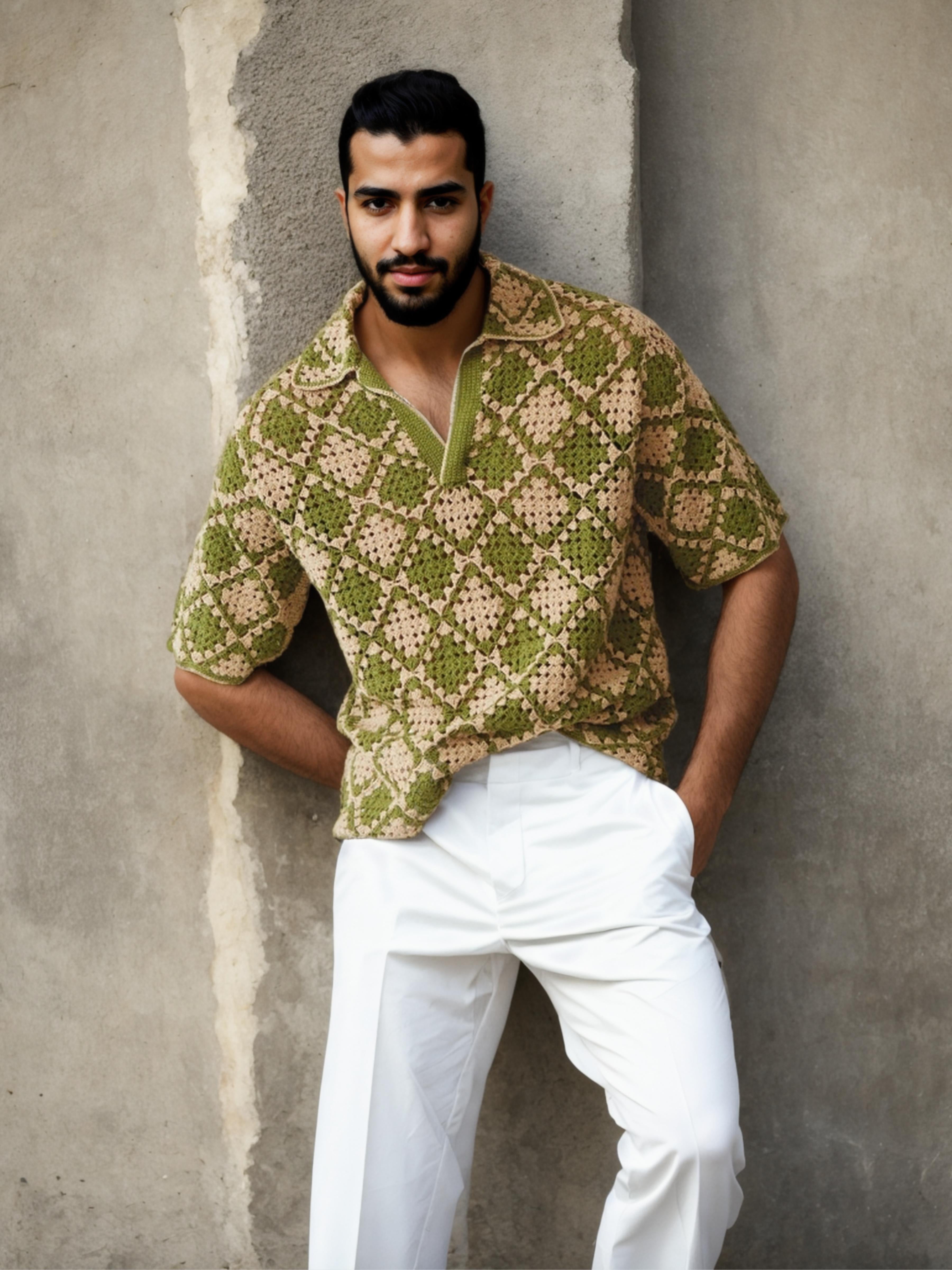 Handmade crochet Retro Geometric Shore-Sleeve Shirt by Mon Crochet