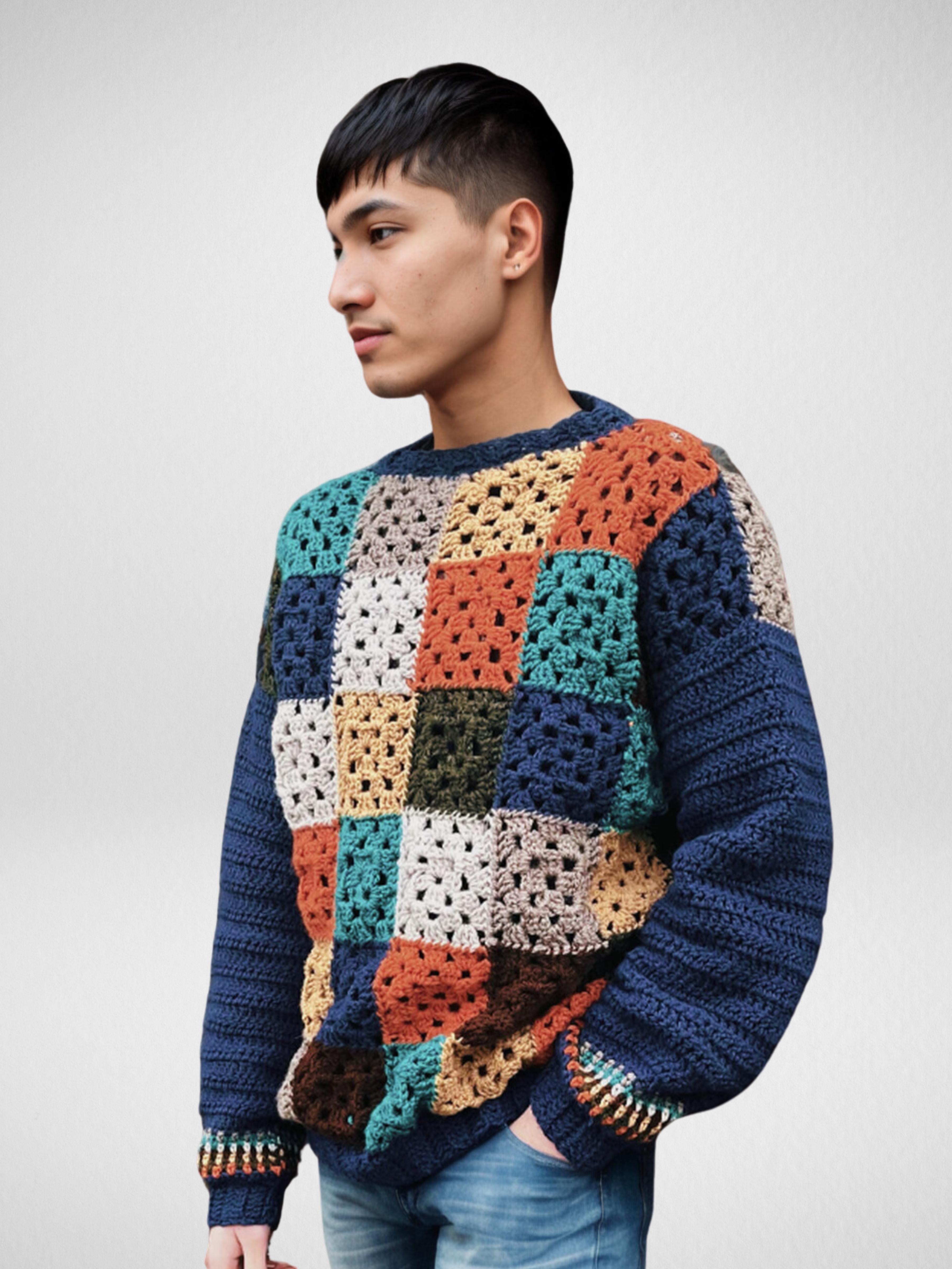 Crochet Sweater Pattern Patchwork Sweater Mens Crochet Knit