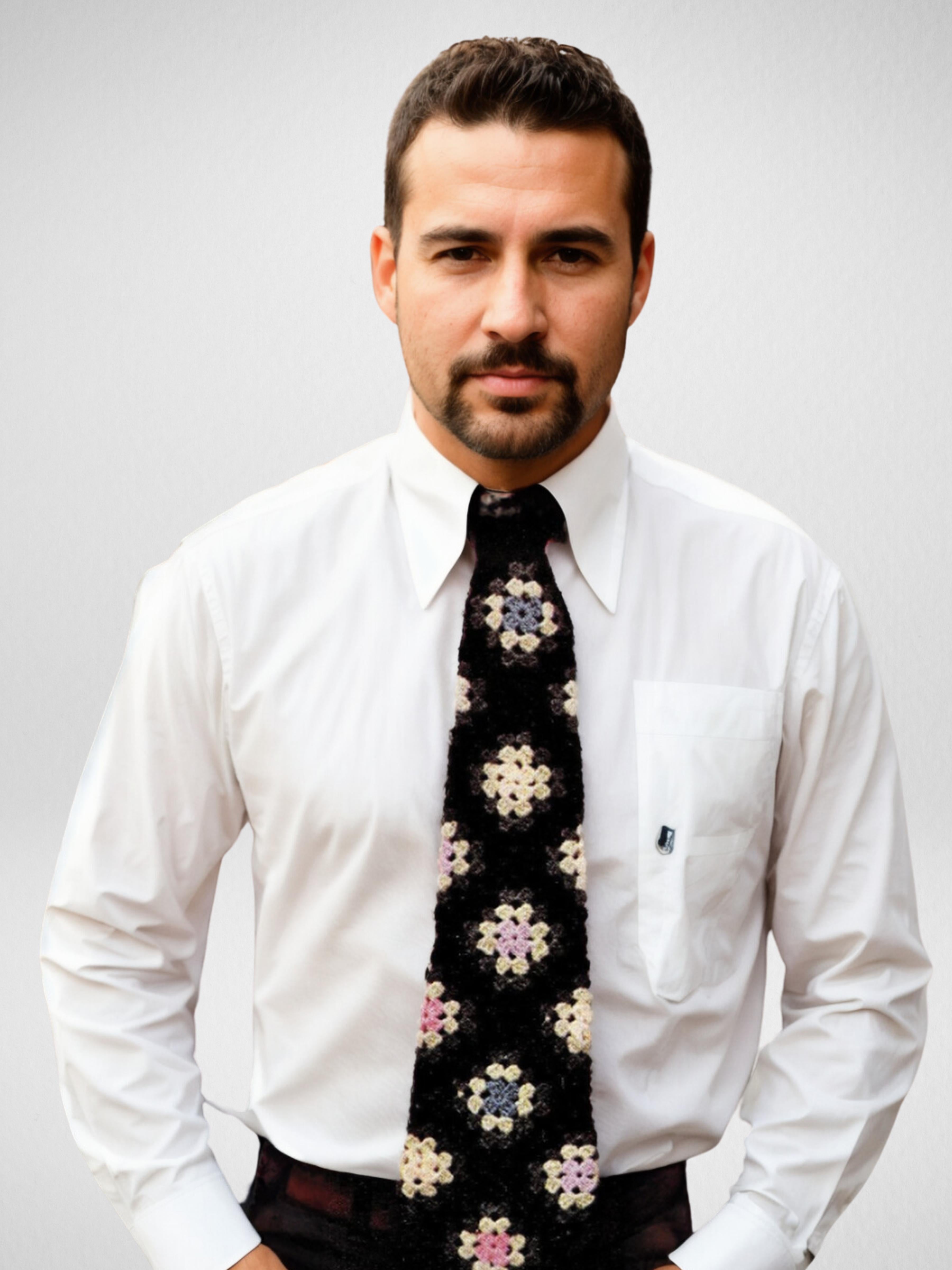 Monochrome Granny Square Tie