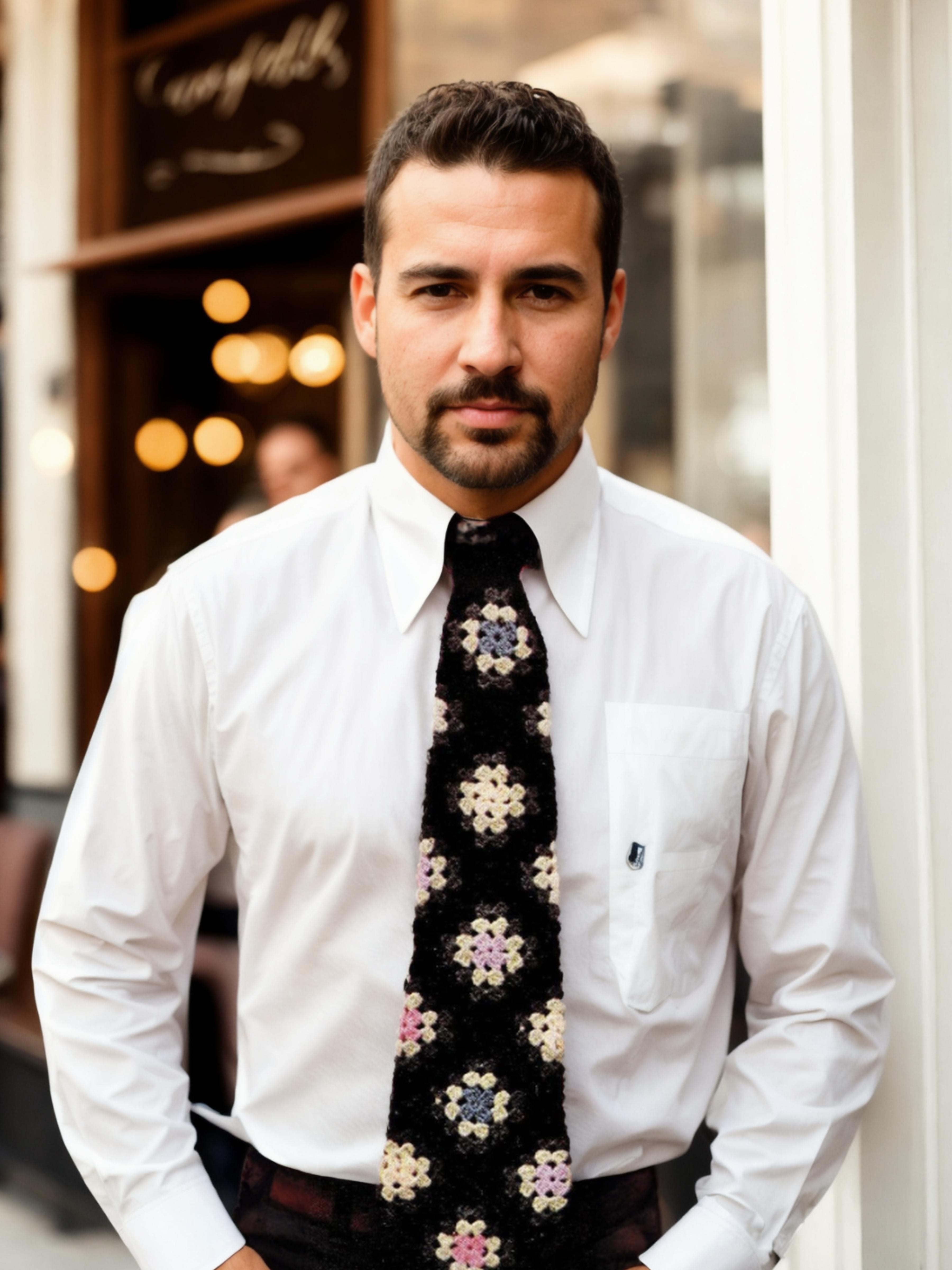 Monochrome Granny Square Tie