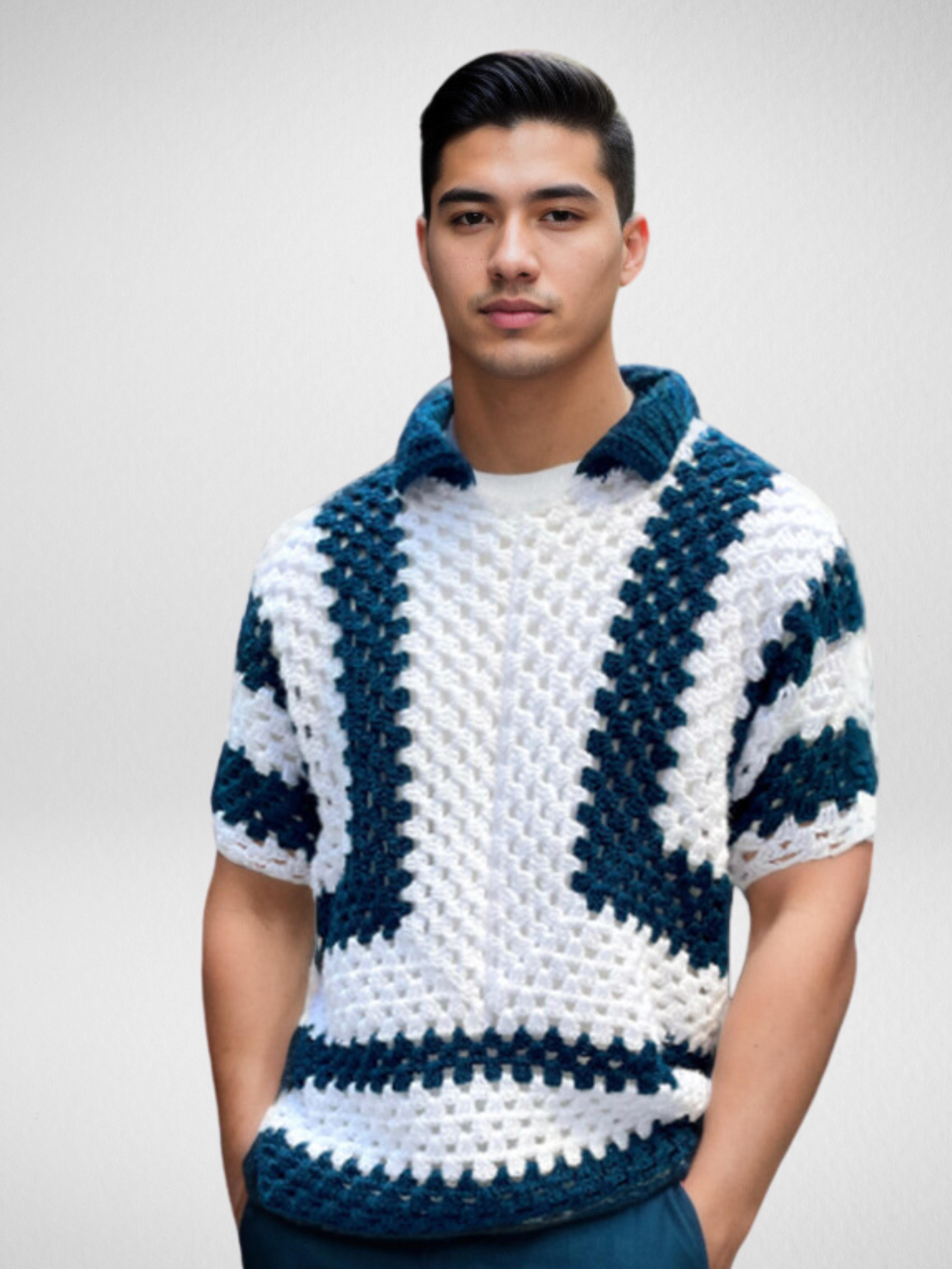 Handmade crochet Azure Granny Stitch Short Sleeve Shirt by Mon Crochet