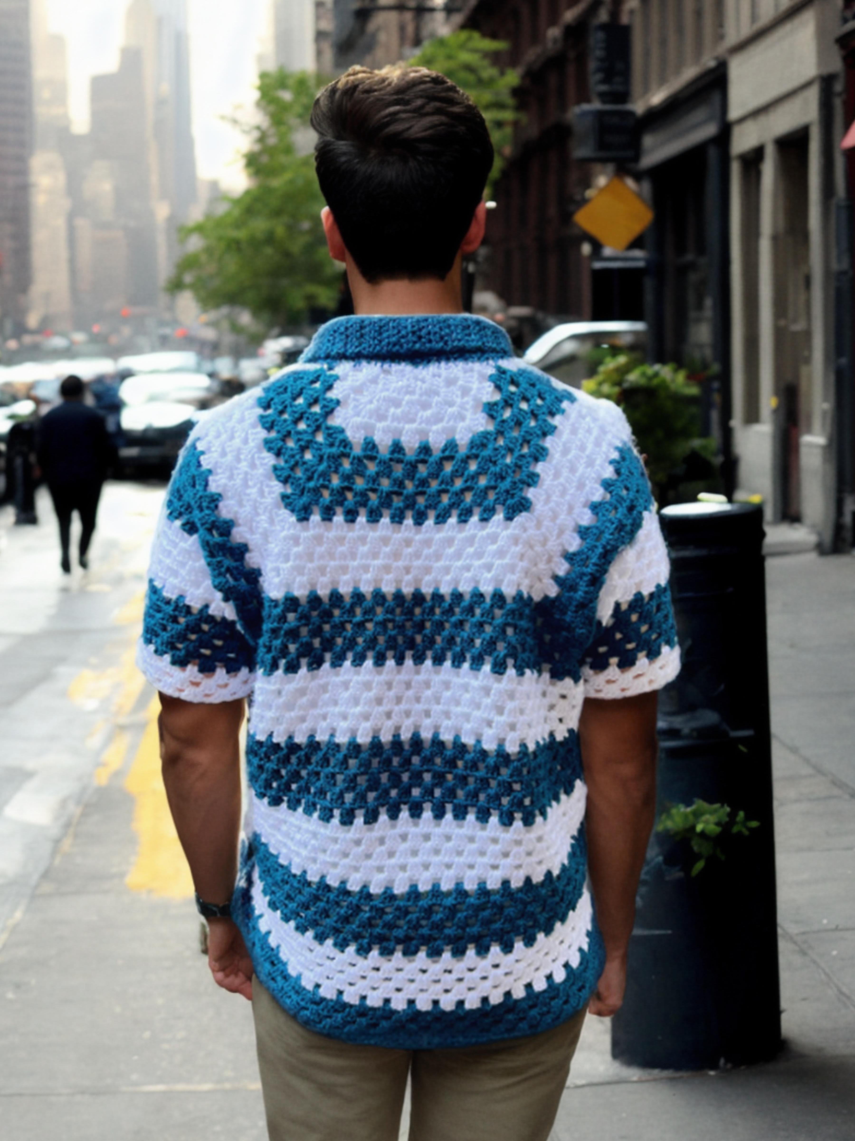 Handmade crochet Azure Granny Stitch Short Sleeve Shirt by Mon Crochet