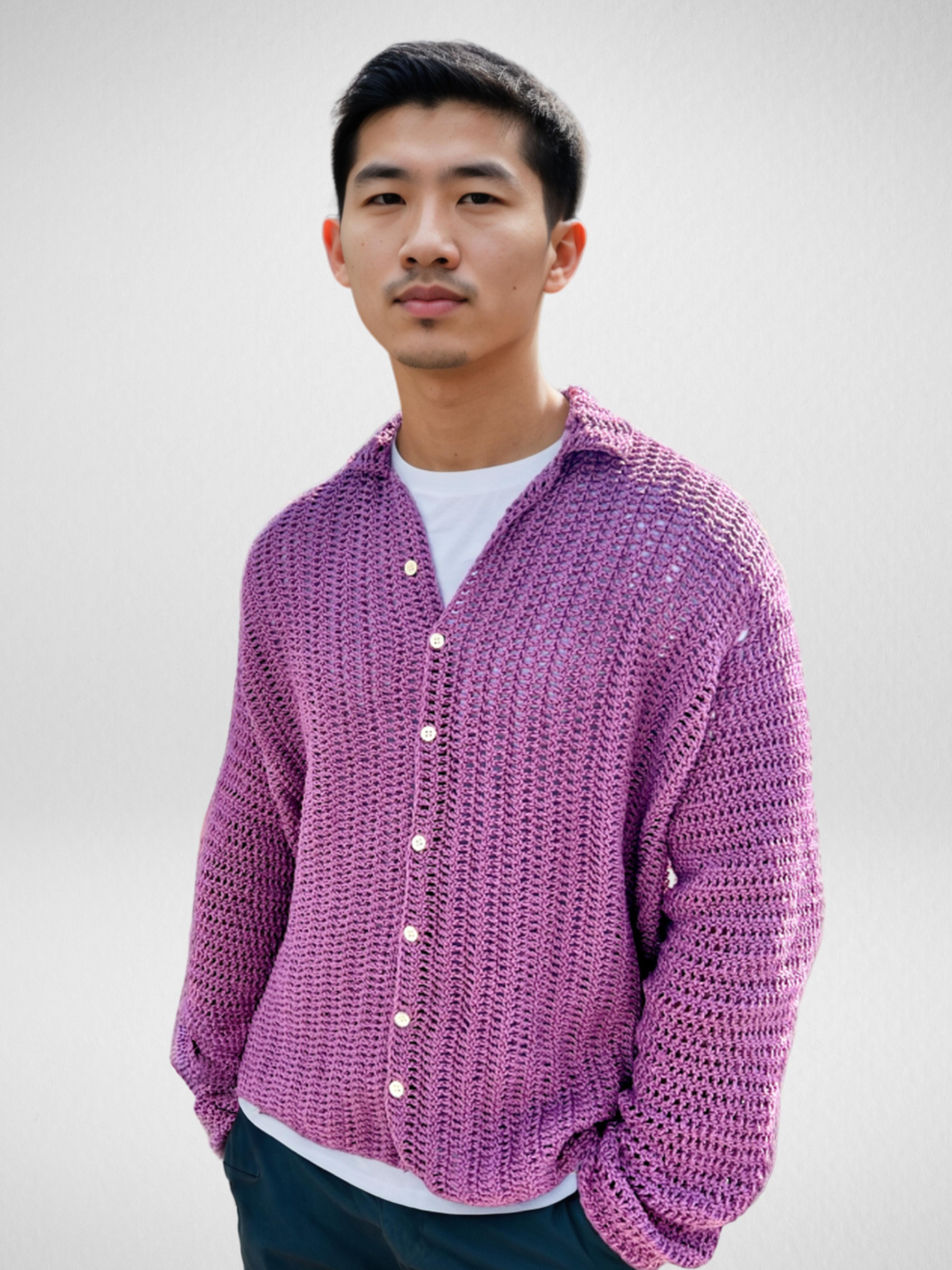 Handmade crochet Mauve Button Up Long Sleeve Shirt by Mon Crochet