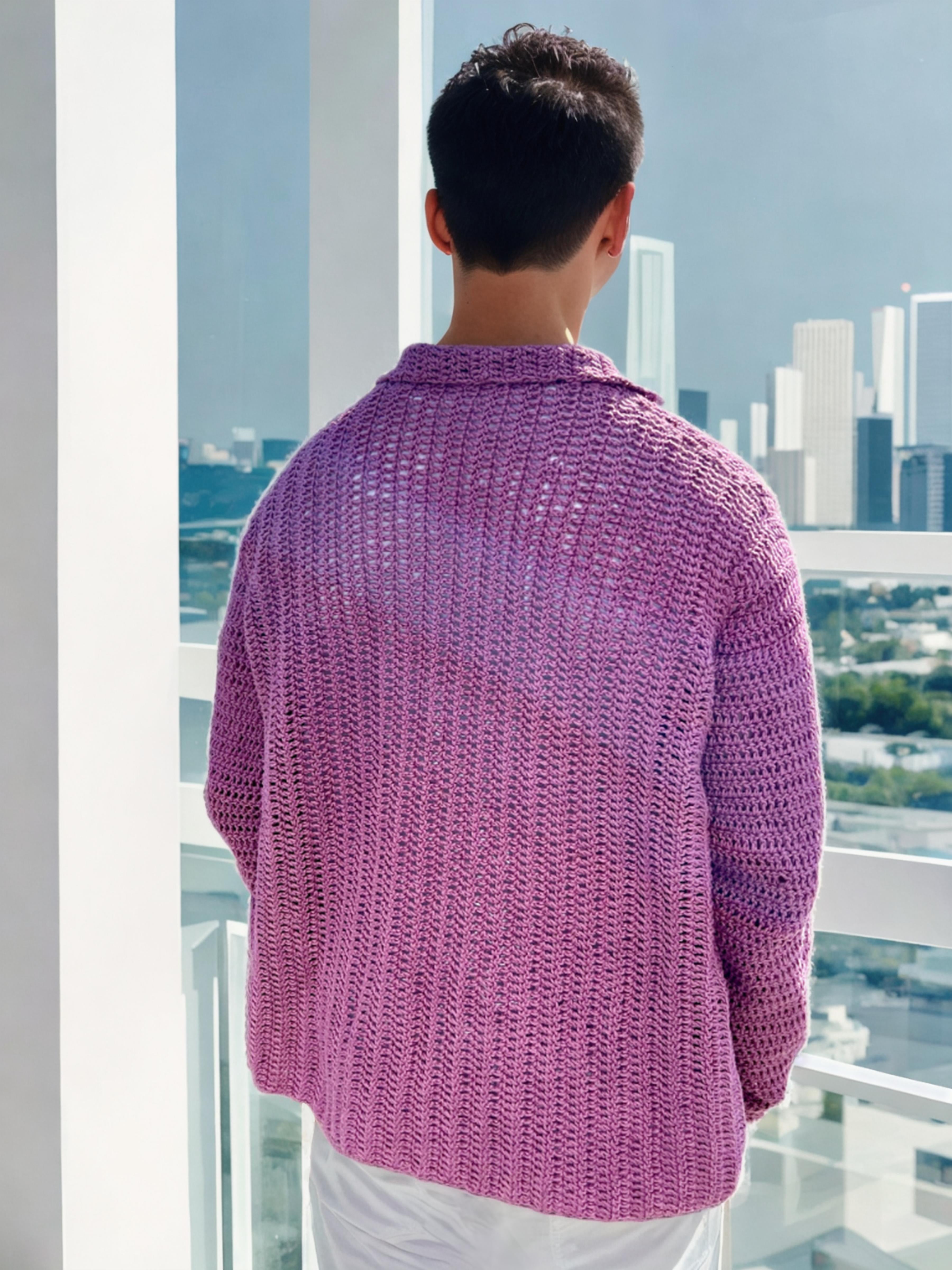 Handmade crochet Mauve Button Up Long Sleeve Shirt by Mon Crochet