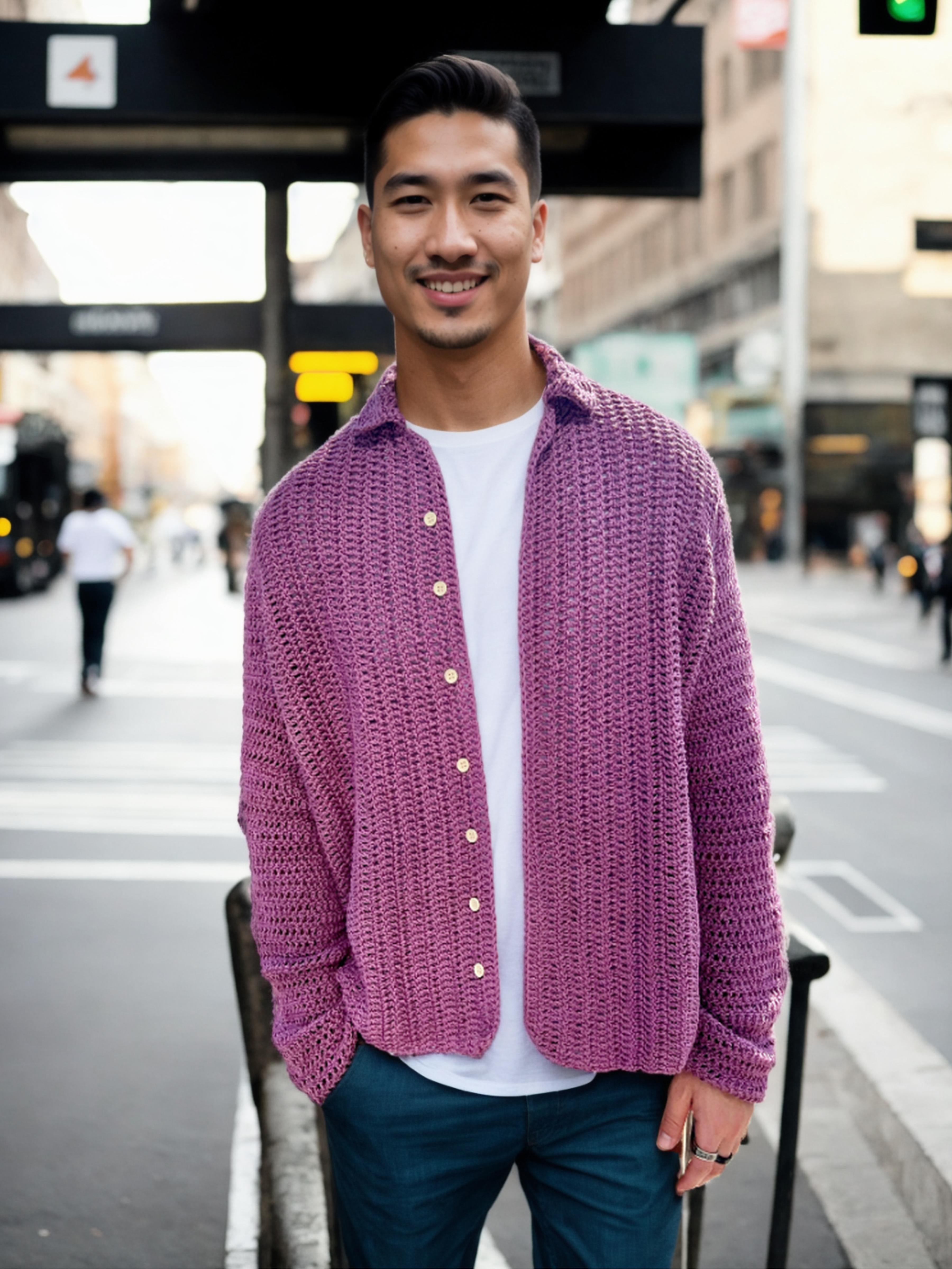 Handmade crochet Mauve Button Up Long Sleeve Shirt by Mon Crochet