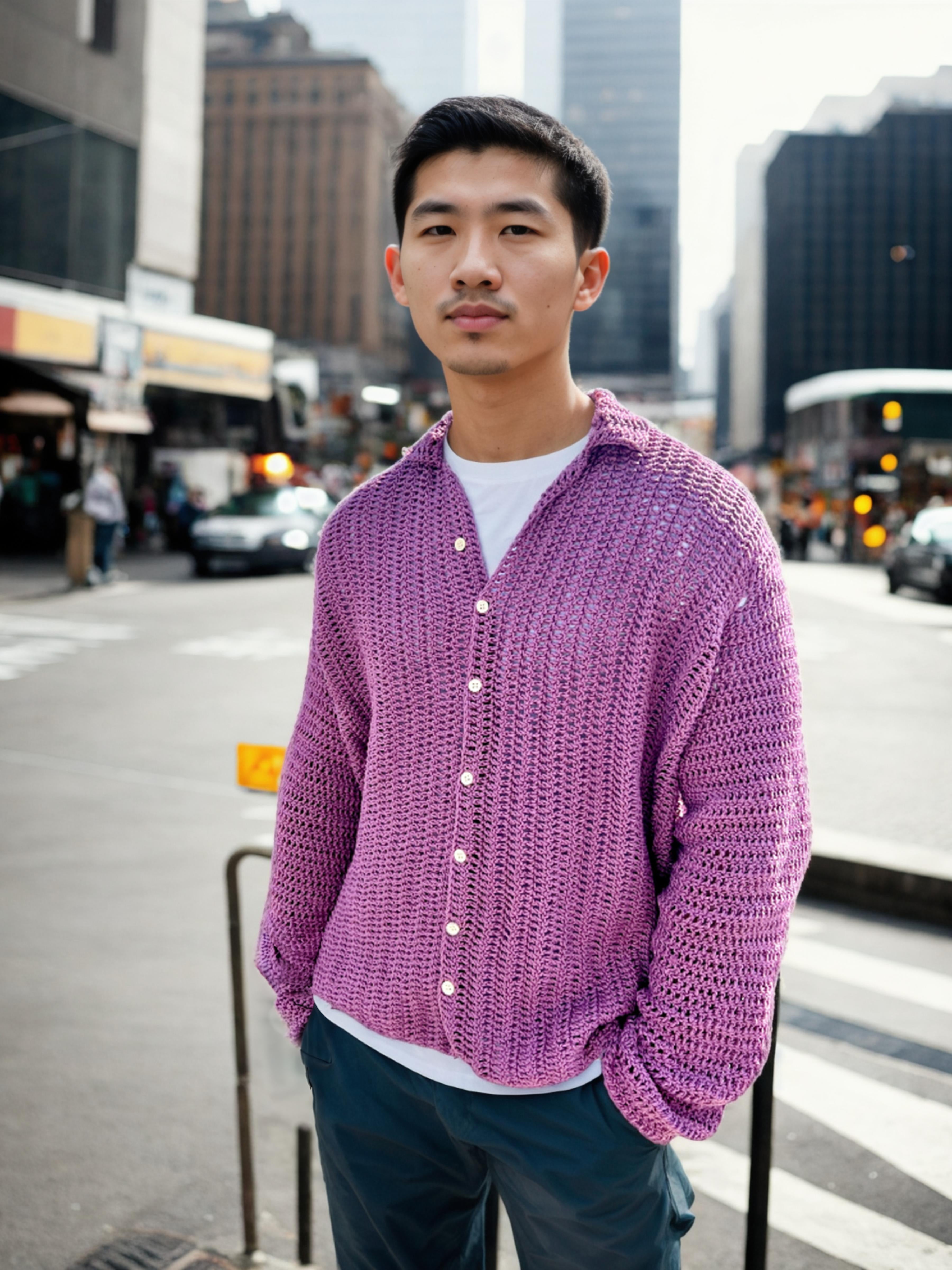 Handmade crochet Mauve Button Up Long Sleeve Shirt by Mon Crochet