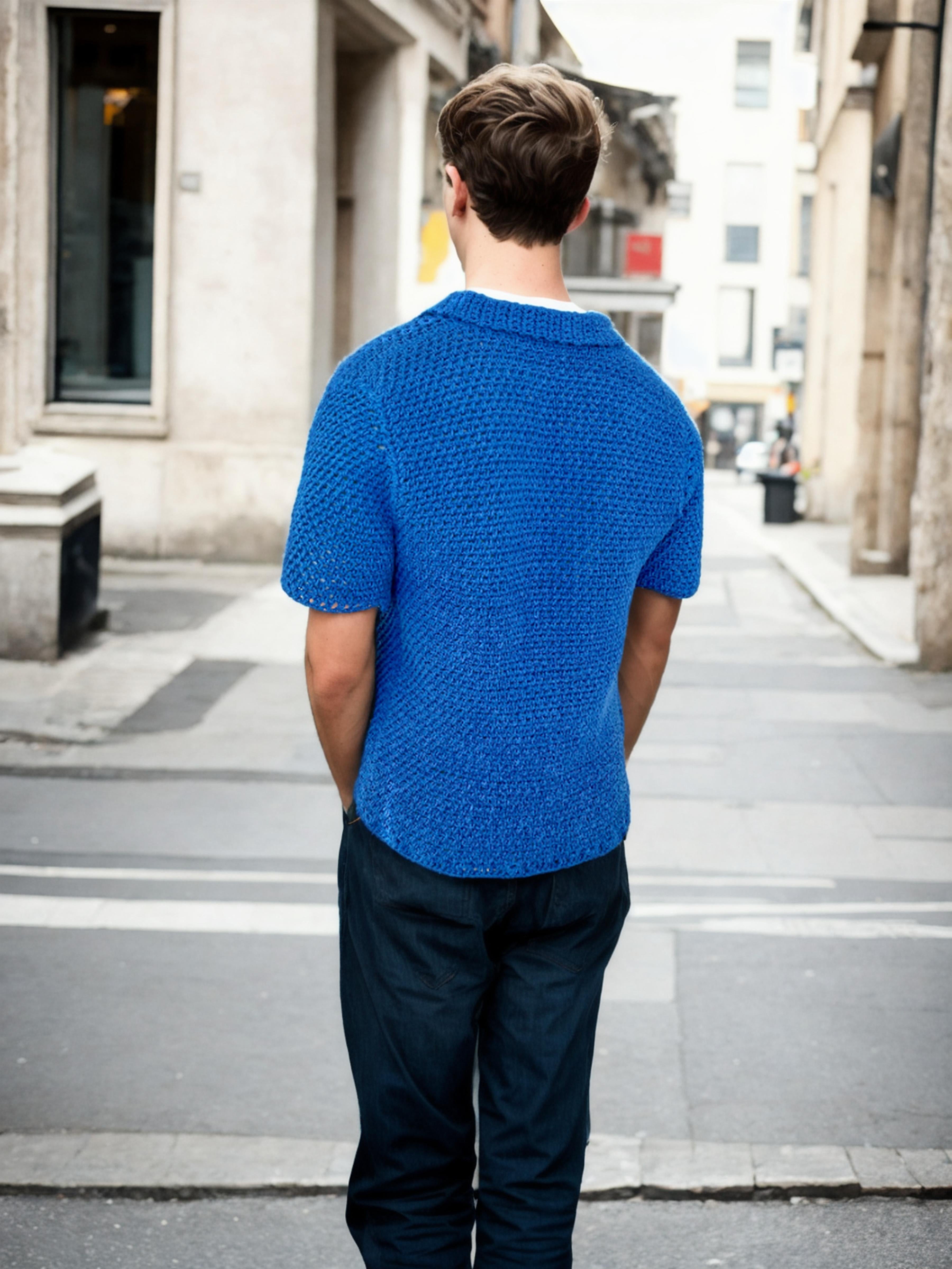 Handmade crochet Breezy Cobalt Button Up Short Sleeve Shirt by Mon Crochet
