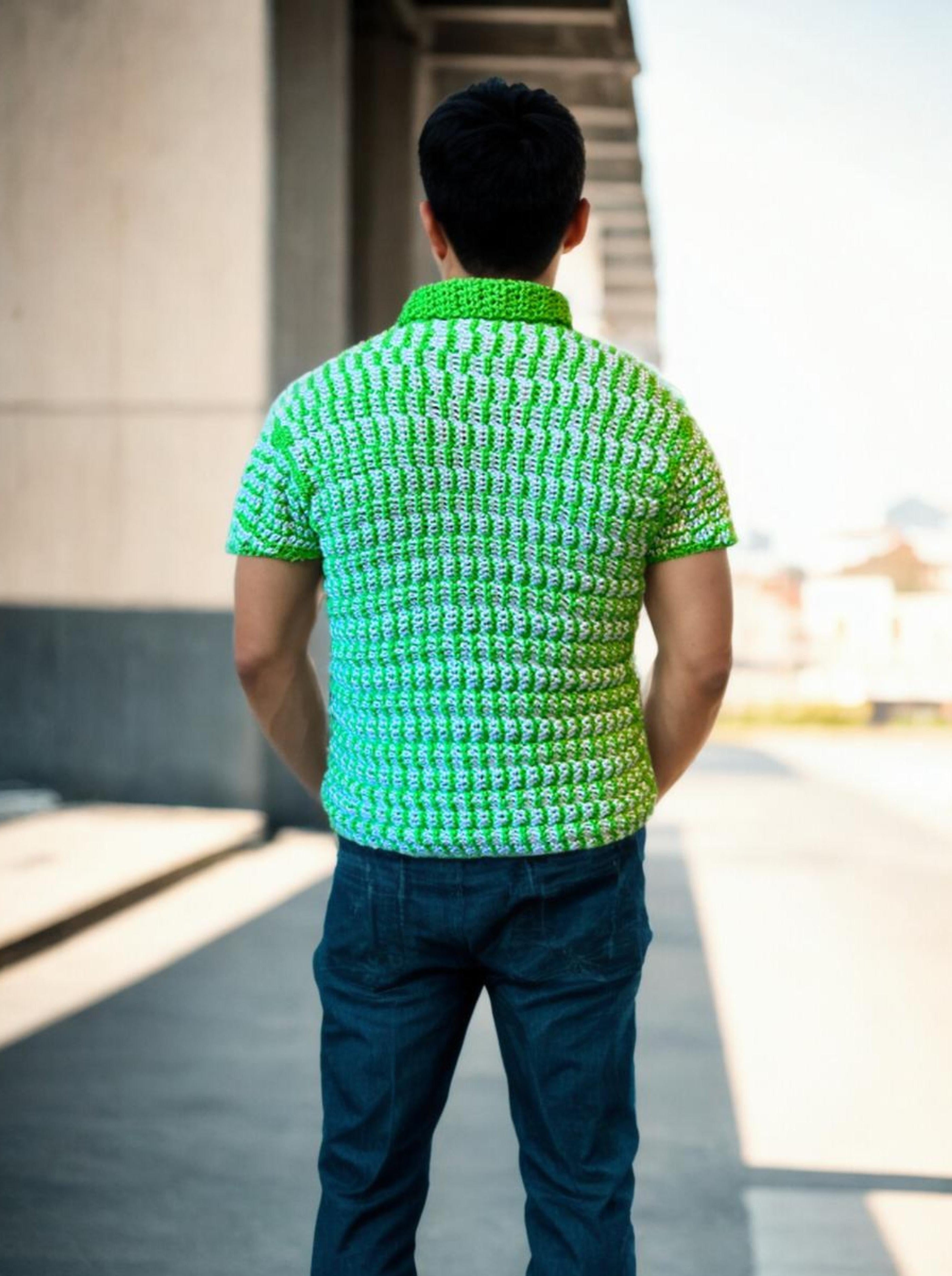 Handmade crochet Lime Twist Button Up Short Sleeve Shirt by Mon Crochet