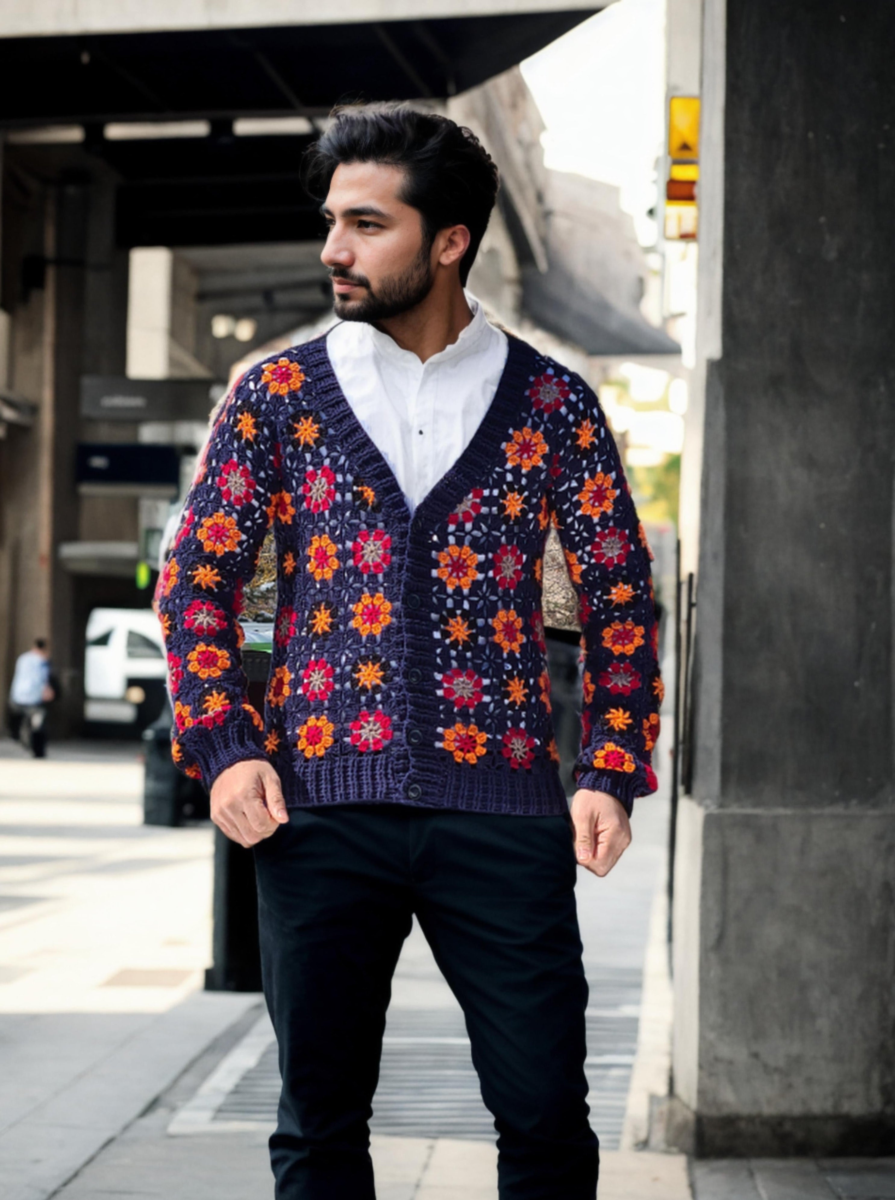 Handmade crochet Petal Burst Button Up Cardigan Sweater by Mon Crochet