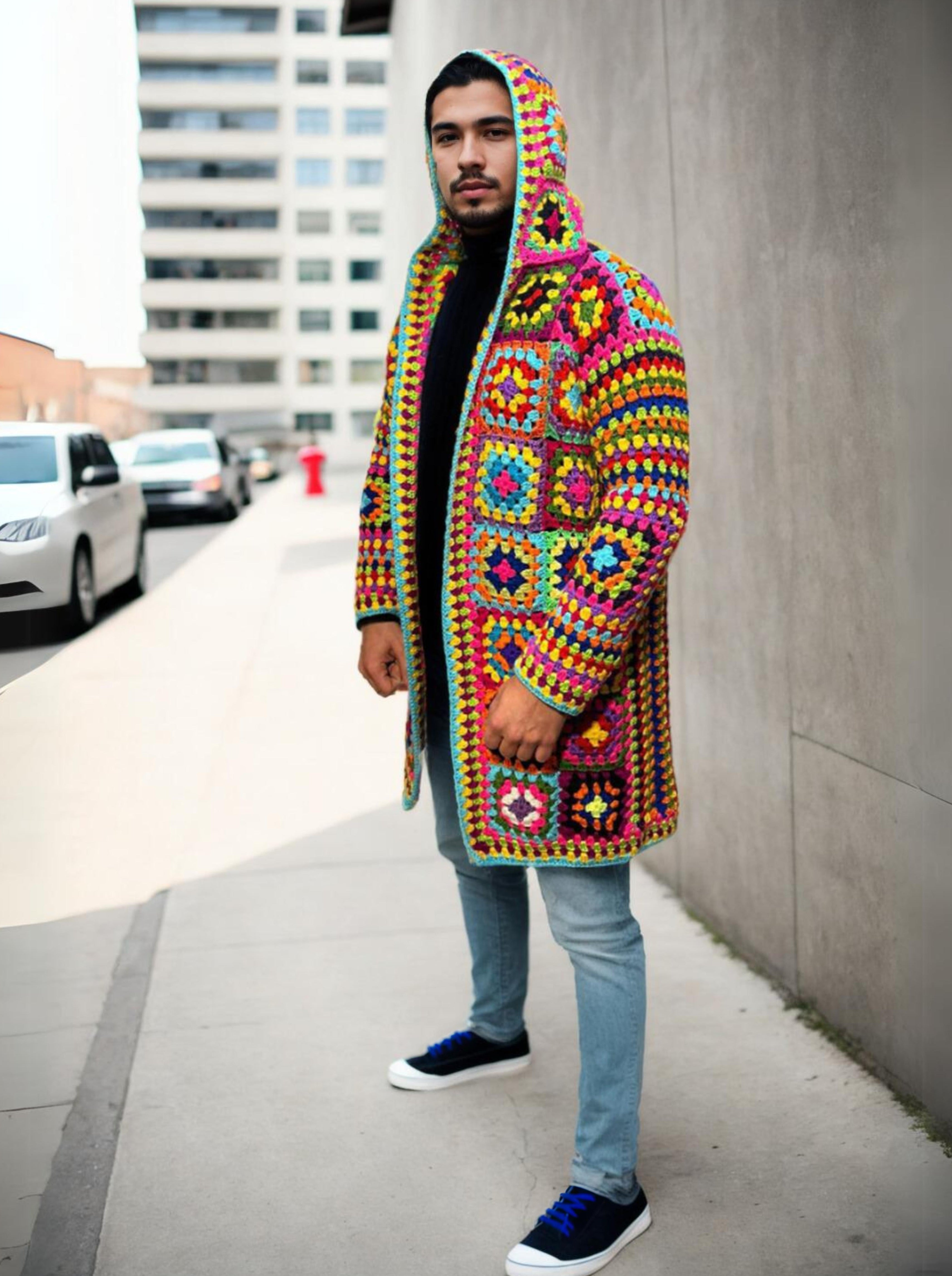 Handmade crochet Kaleidoscope Granny Square Hoodie Cardigan by Mon Crochet