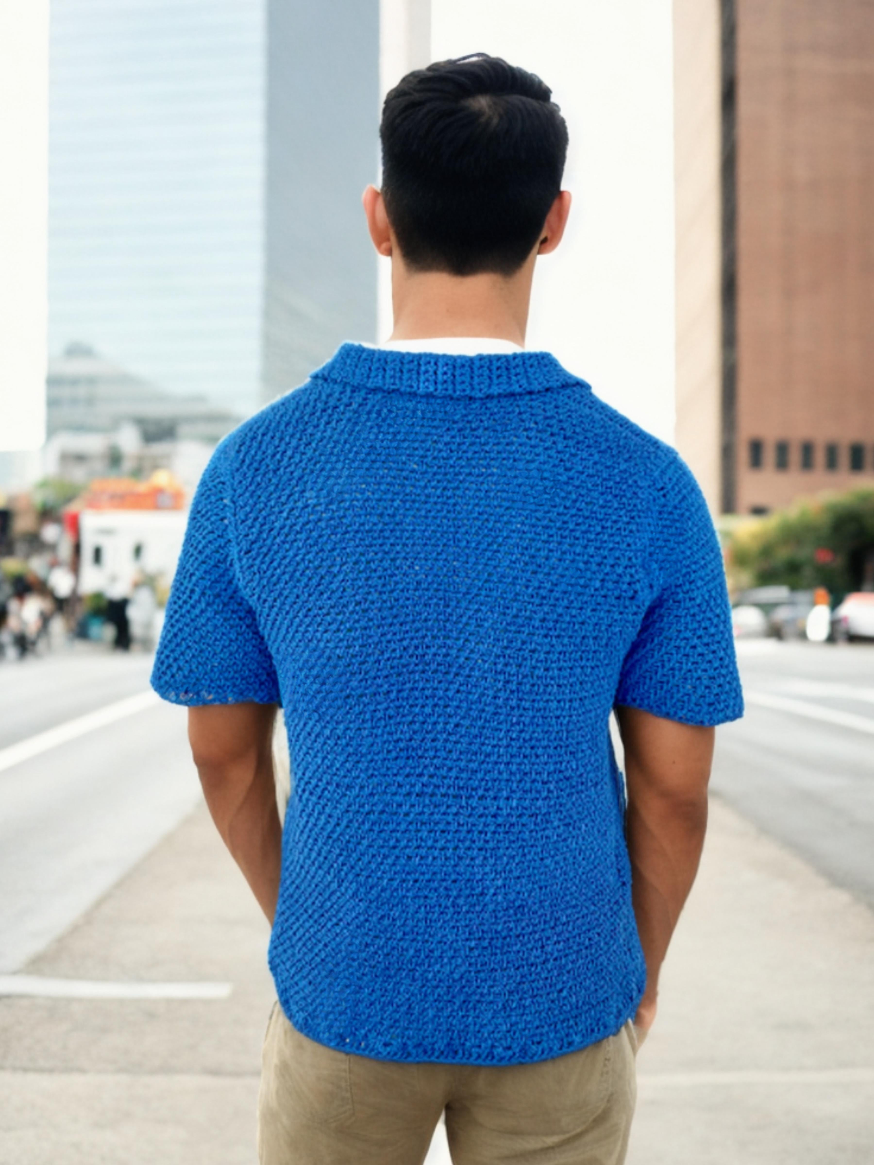 Handmade crochet Sapphire Stitch Button Up Short Sleeve Shirt by Mon Crochet