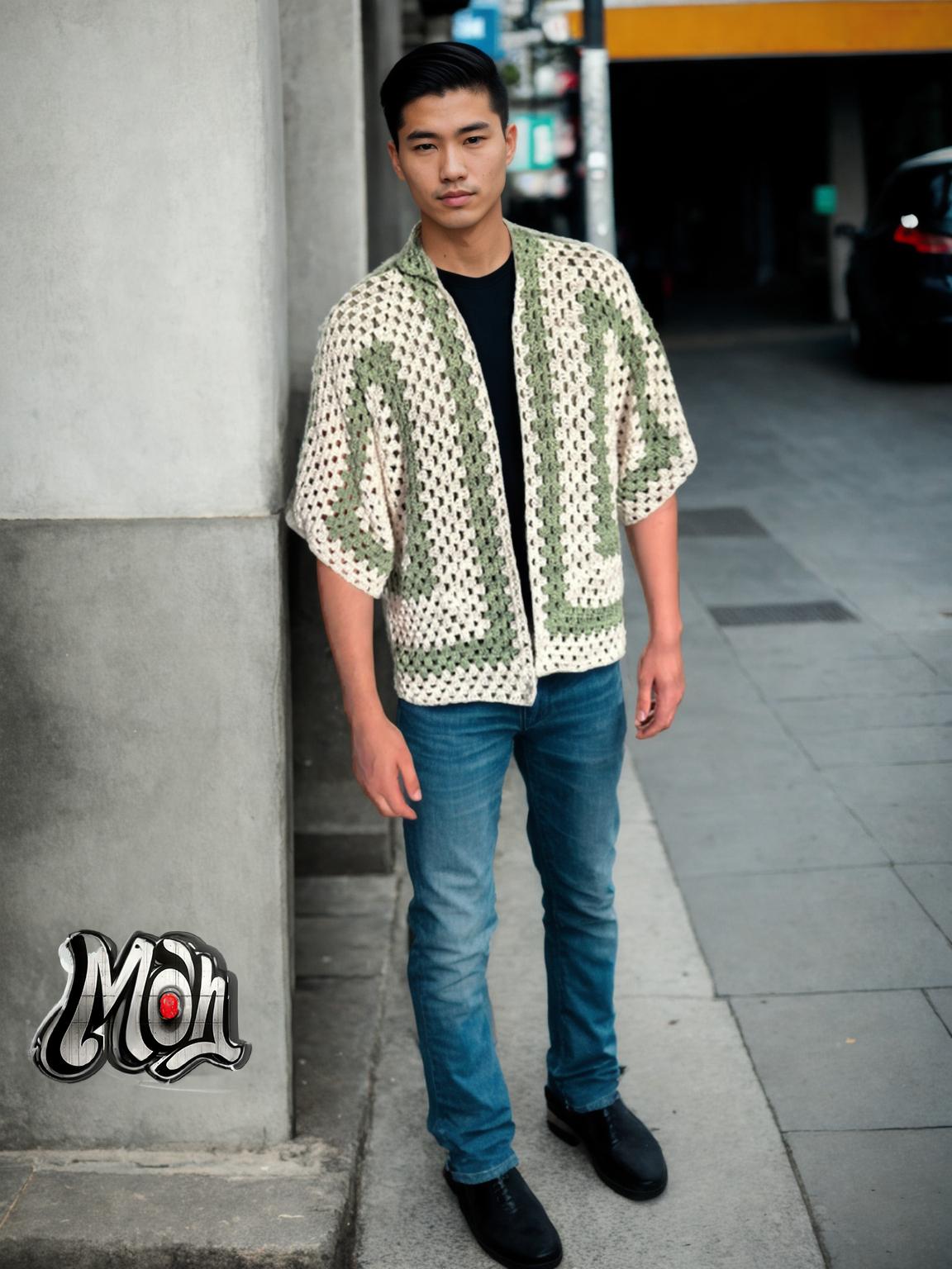 Handmade crochet Evergreen Granny Stitch Hexagon Button Up Short Sleeve Shirt by Mon Crochet