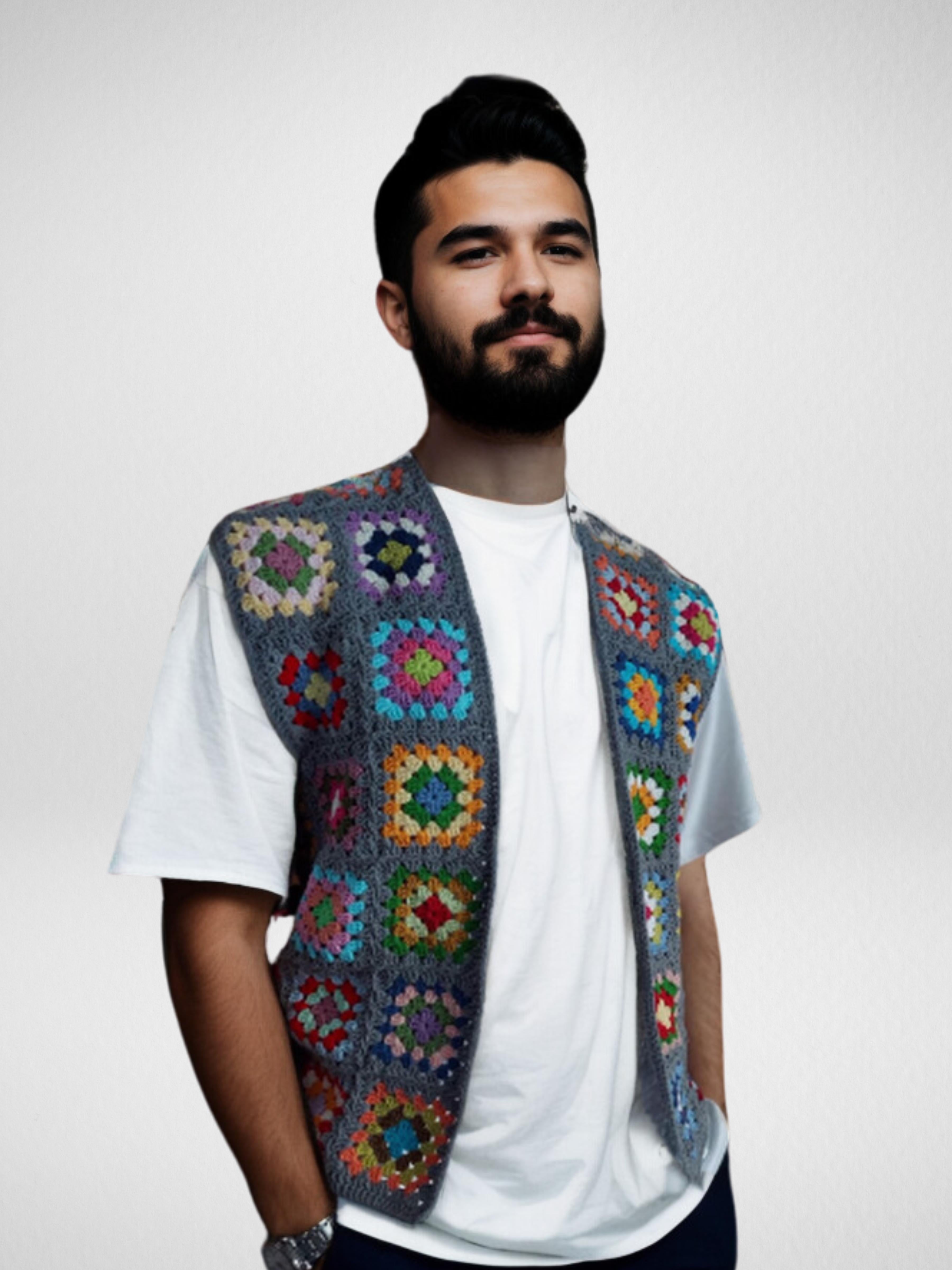Handmade crochet Retro Granny Square Sleeveless Vest by Mon Crochet