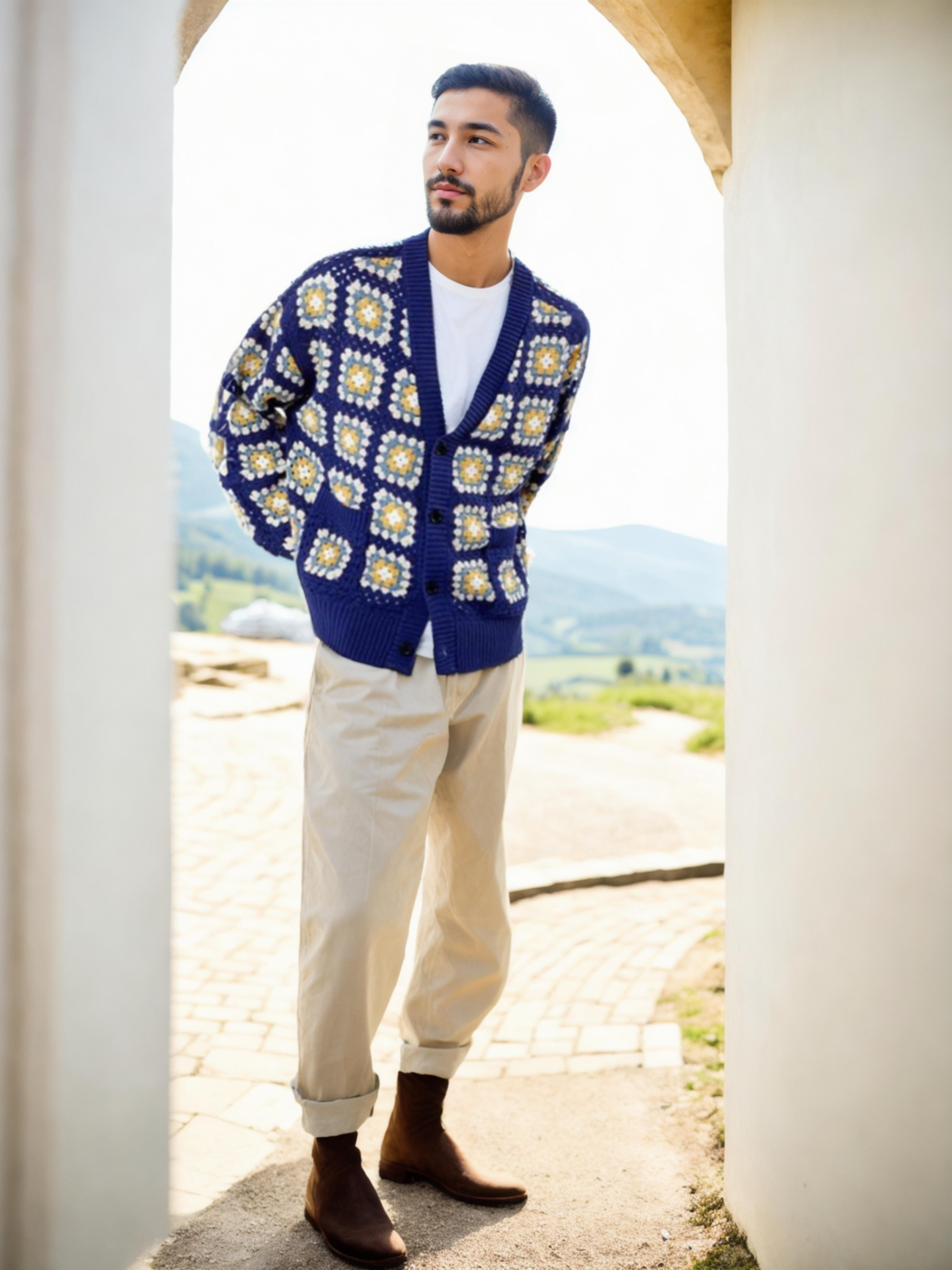 Handmade crochet Navy Blossom Granny Square Button Up Cardigan by Mon Crochet