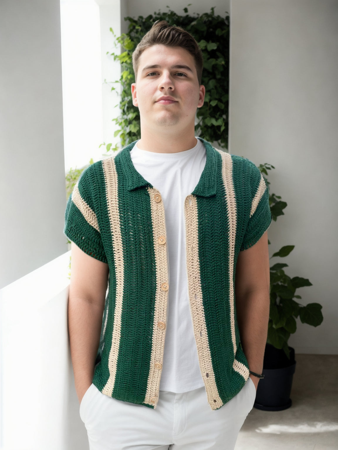 Handmade crochet Striped Short-Sleeve Cardigan by Mon Crochet