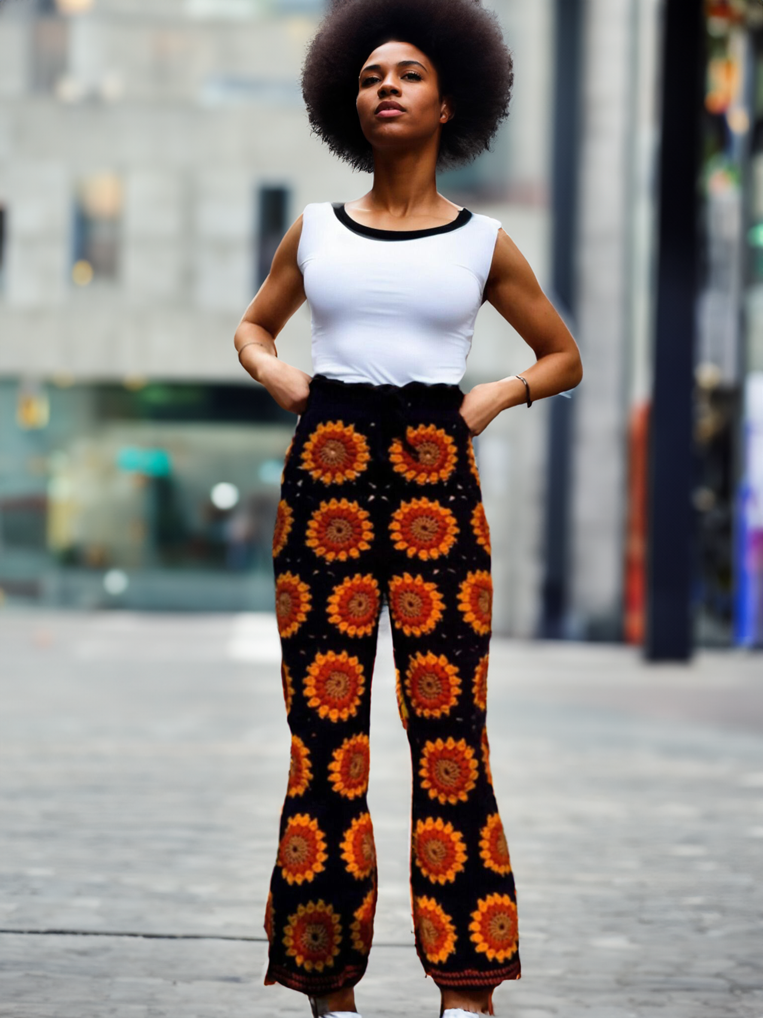 Sunflower Symphony Squares Pants