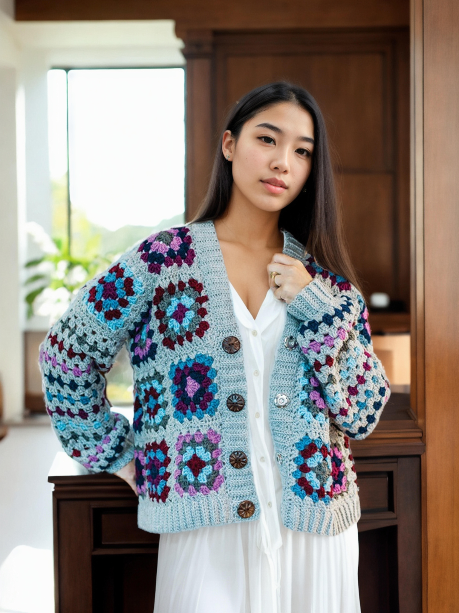 Azure Patchwork Granny Cardigan