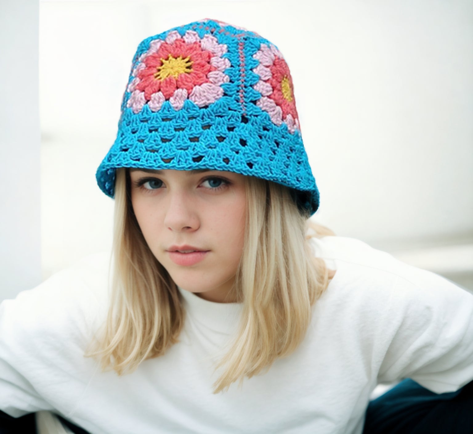 Turquoise Granny Square Hat