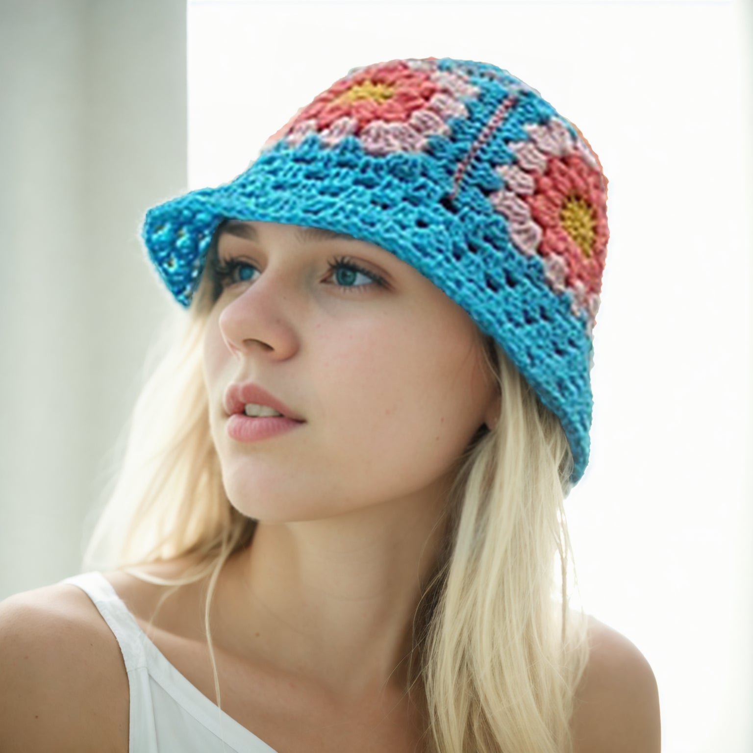 Turquoise Granny Square Hat