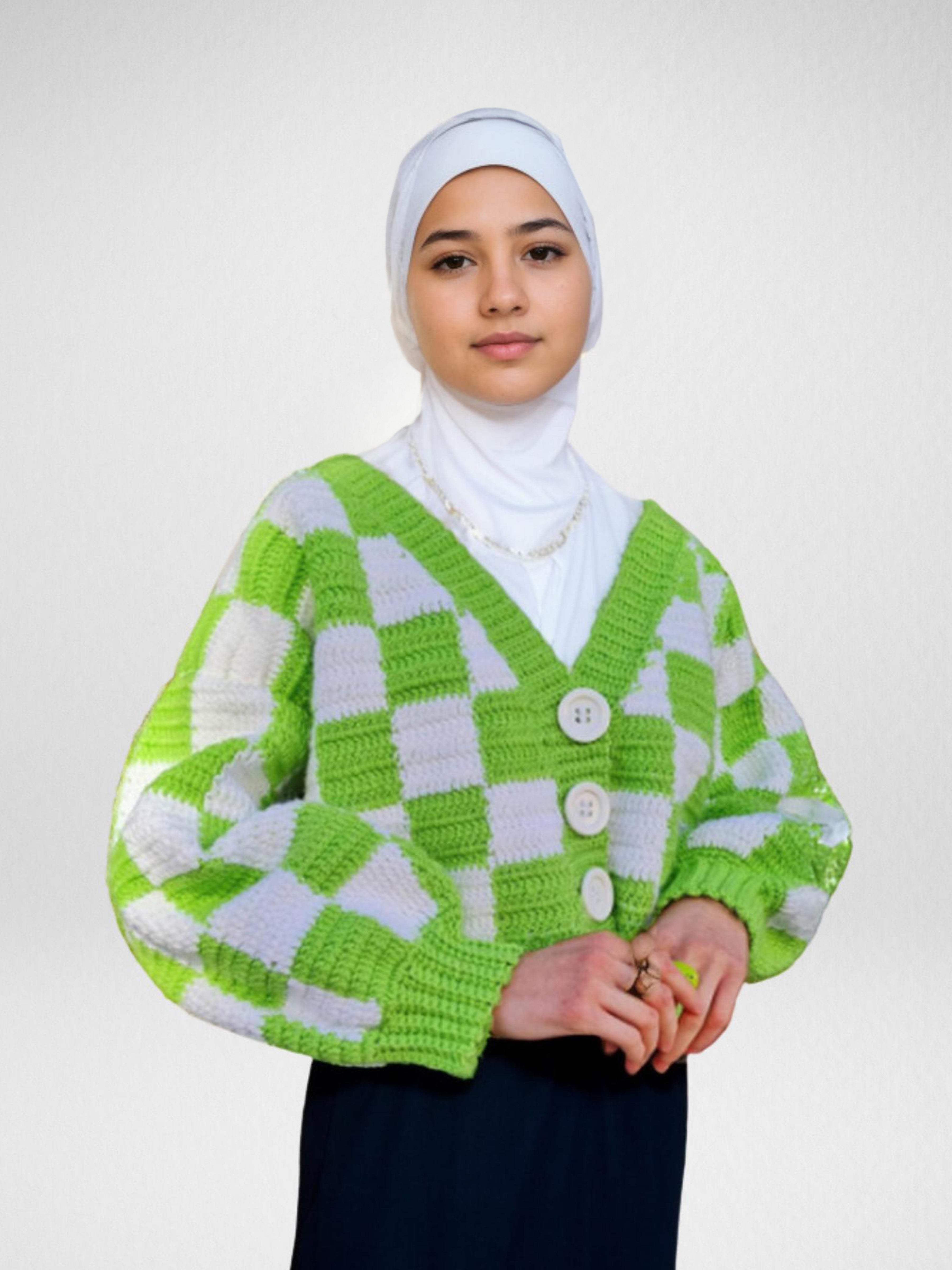 Bold Checkboard Button Cardigan