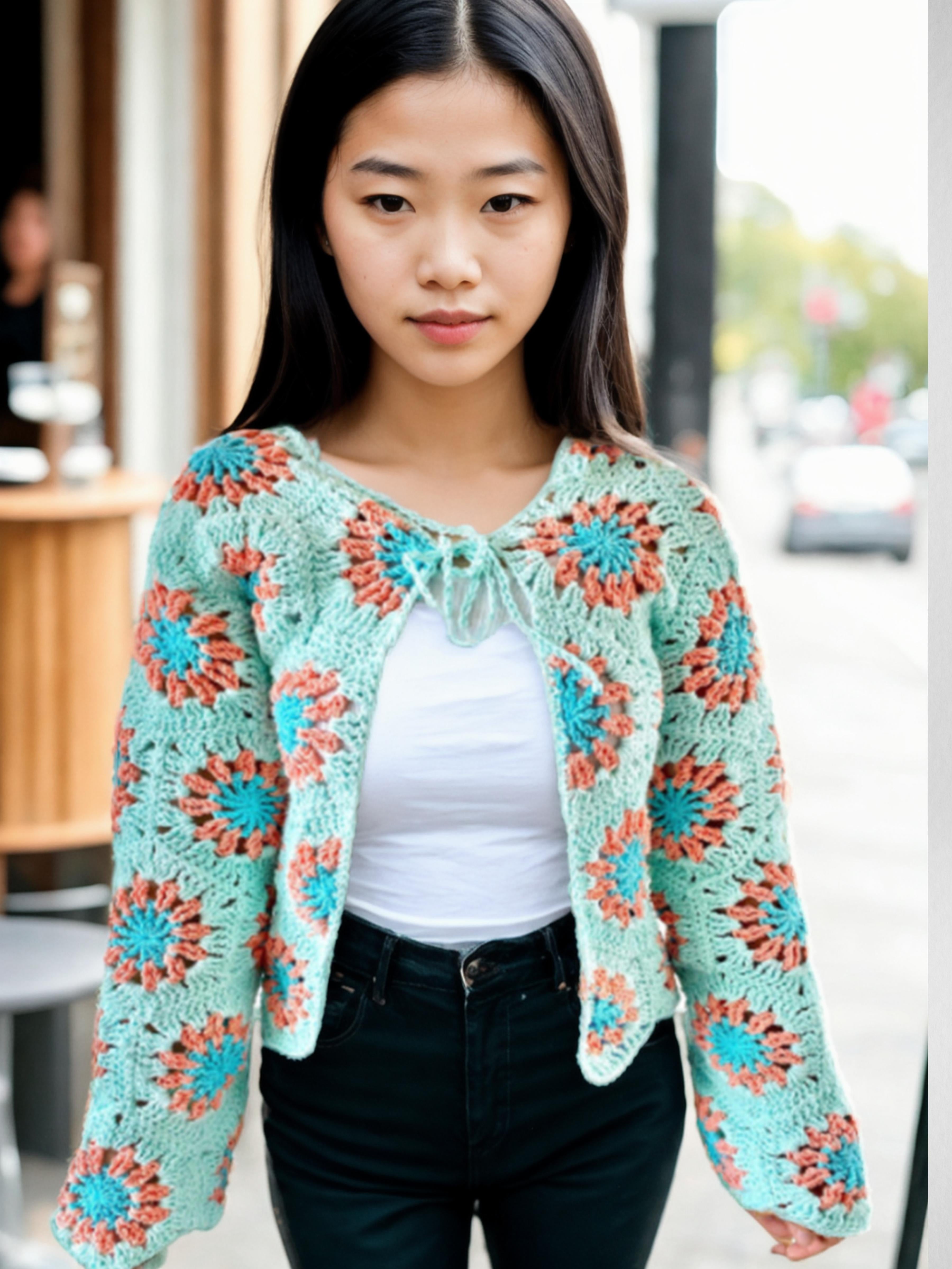 Coastal Hexagon Crop Cardigan