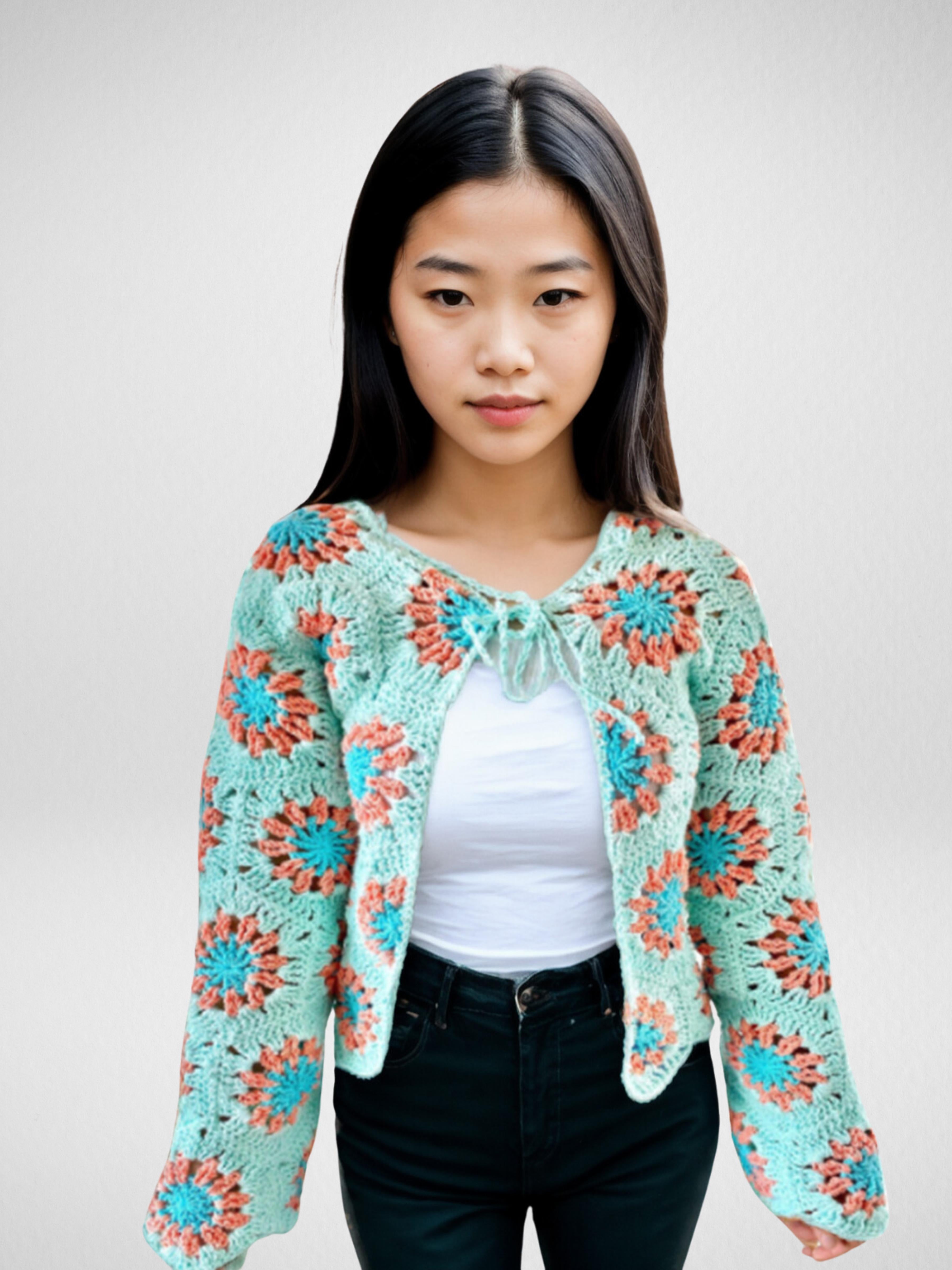 Coastal Hexagon Crop Cardigan