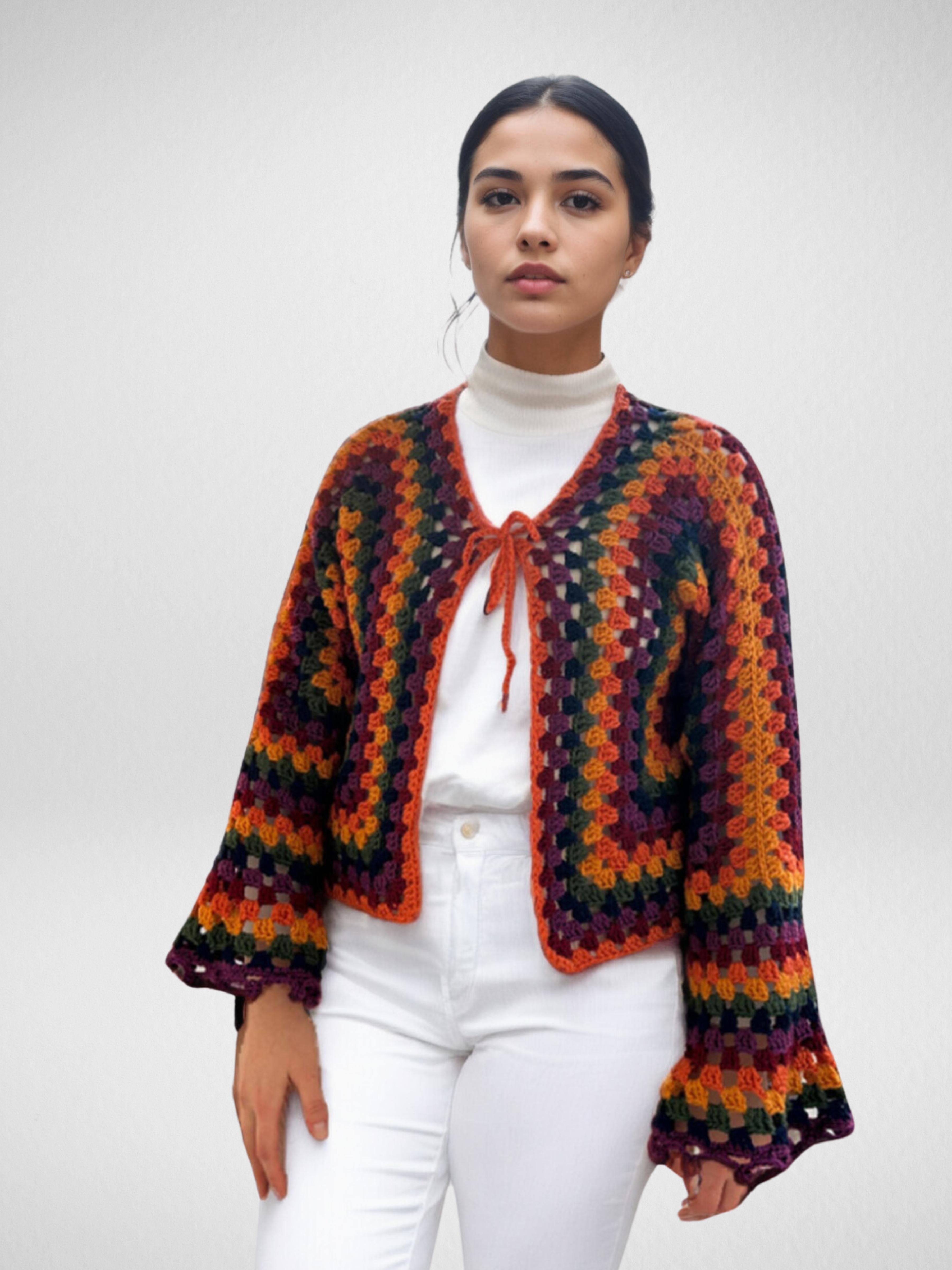 Autumn Hexagon Bell Sleeved Cardigan