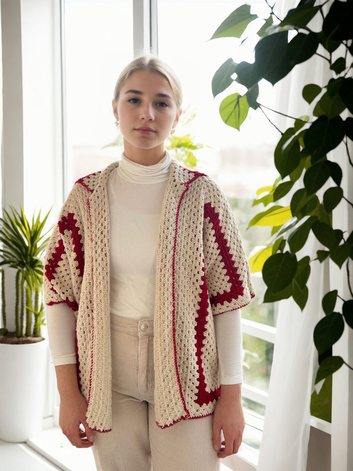 Bode Crimson Striped Cardigan in Room Setting