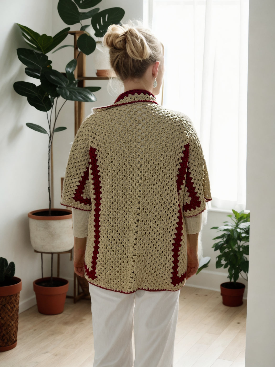 Bode Crimson Striped Cardigan - Back View