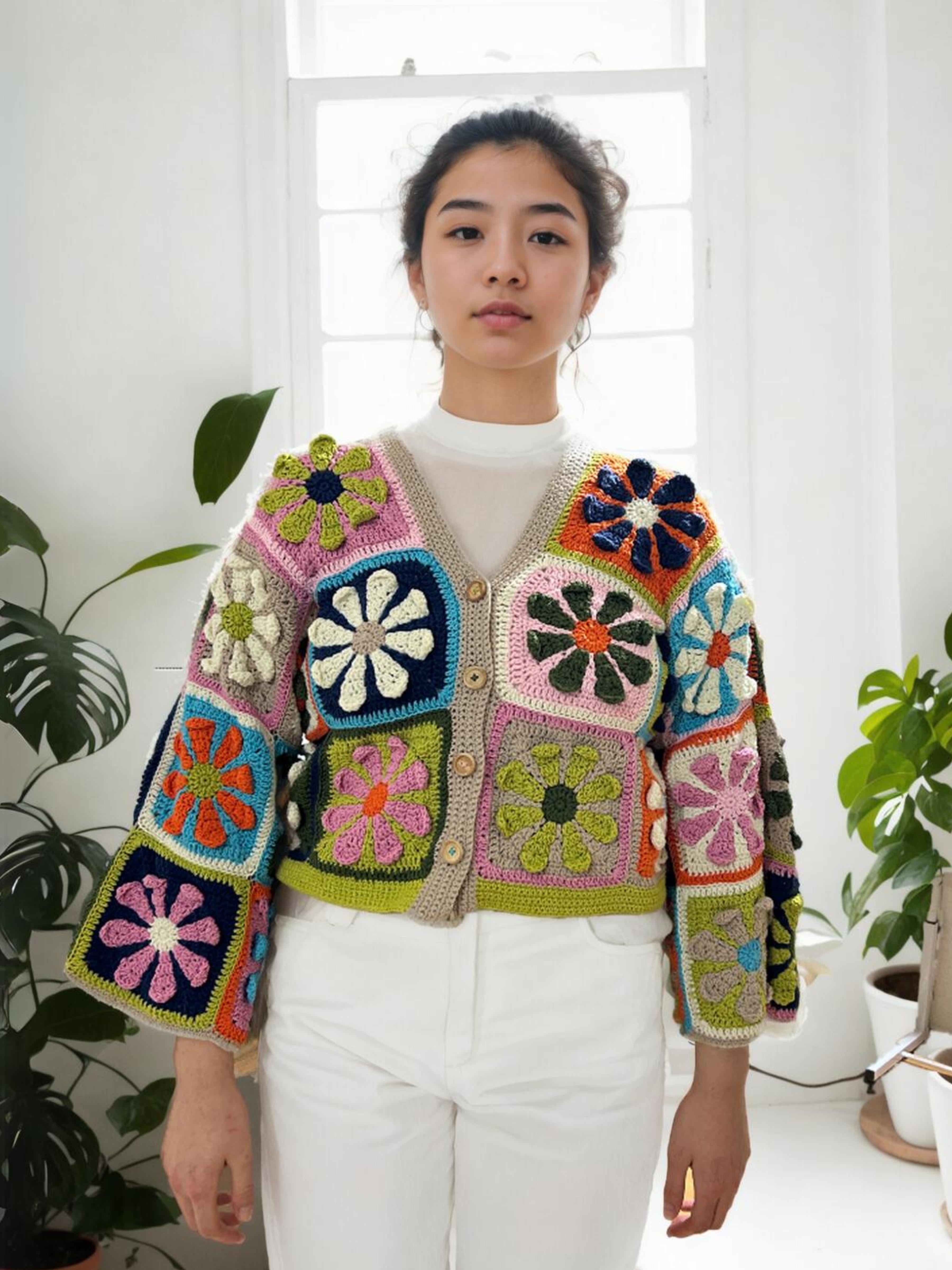 Daisy Whirl Patch Cardigan in Front View