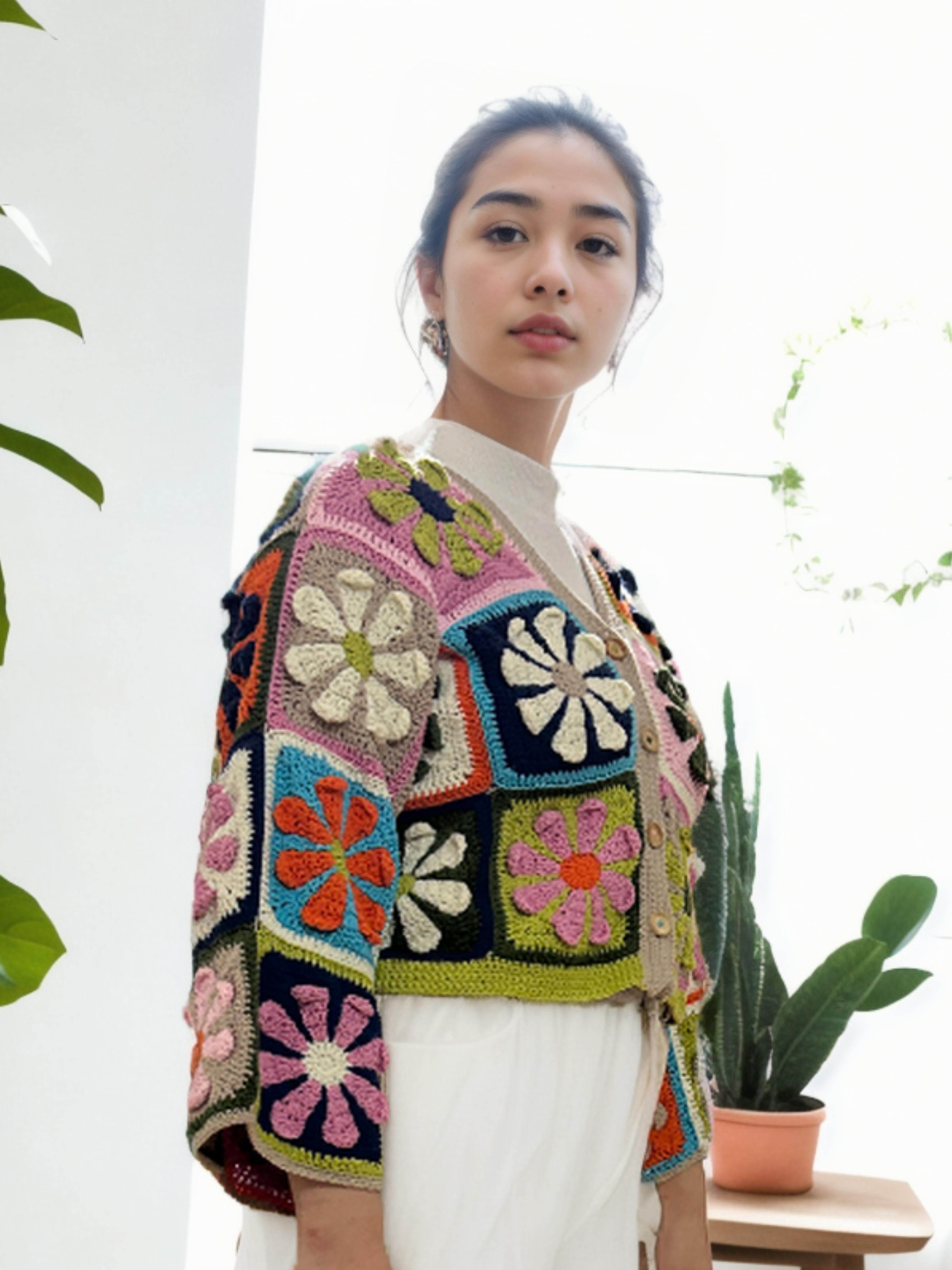 Daisy Whirl Patch Cardigan in Room Settings