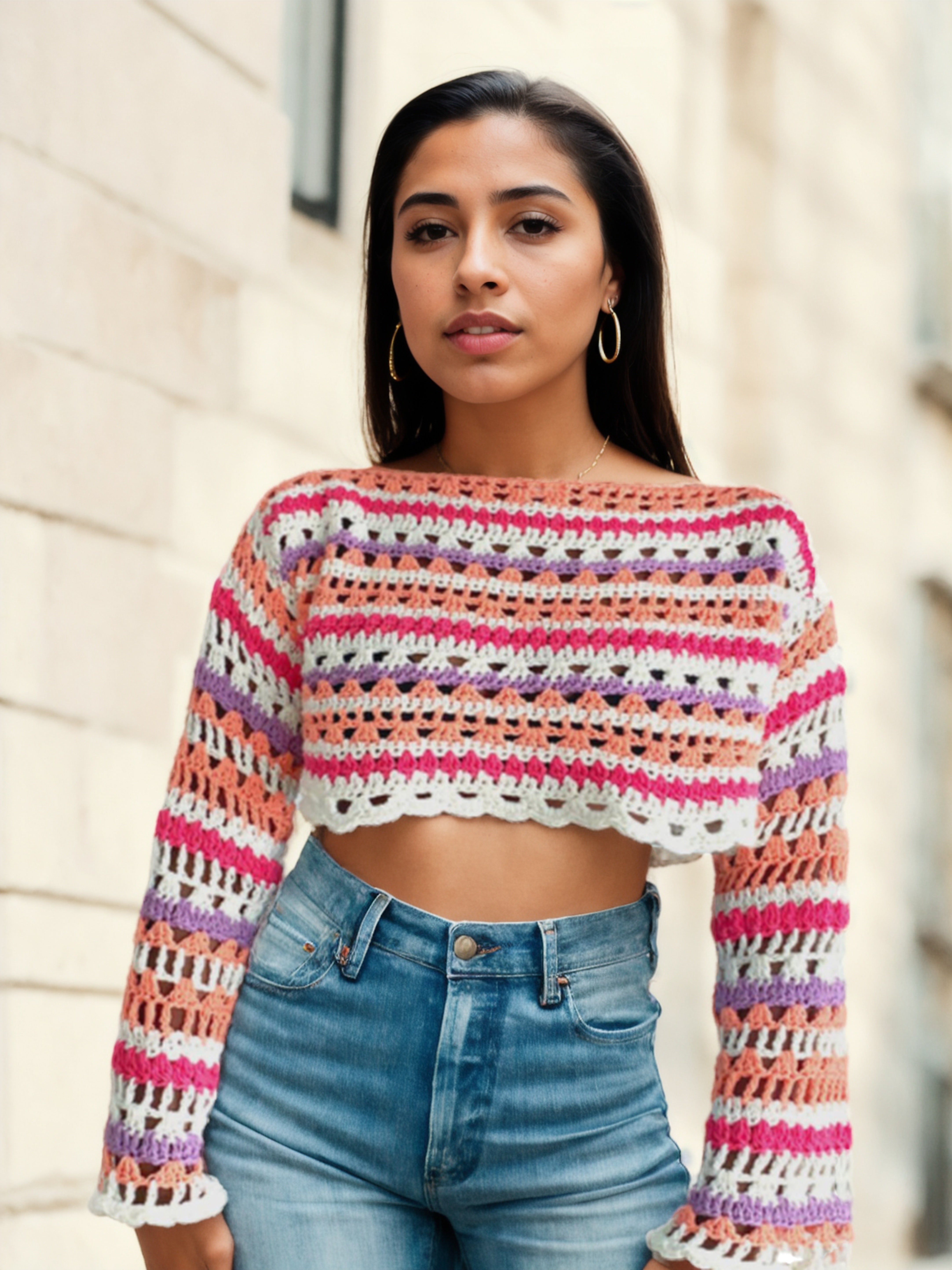 Rainbow Tiered Lacey Crop Top